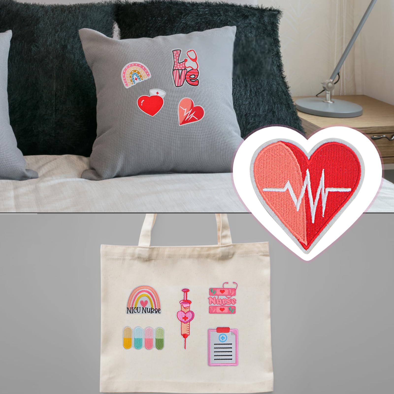 17 parches termoadhesivos para el día de la enfermera para ropa, dibujos animados, anime, píldora, corazón, arco iris, jeringa, médico, enfermería, parches bordados para coser en camisetas, jeans,