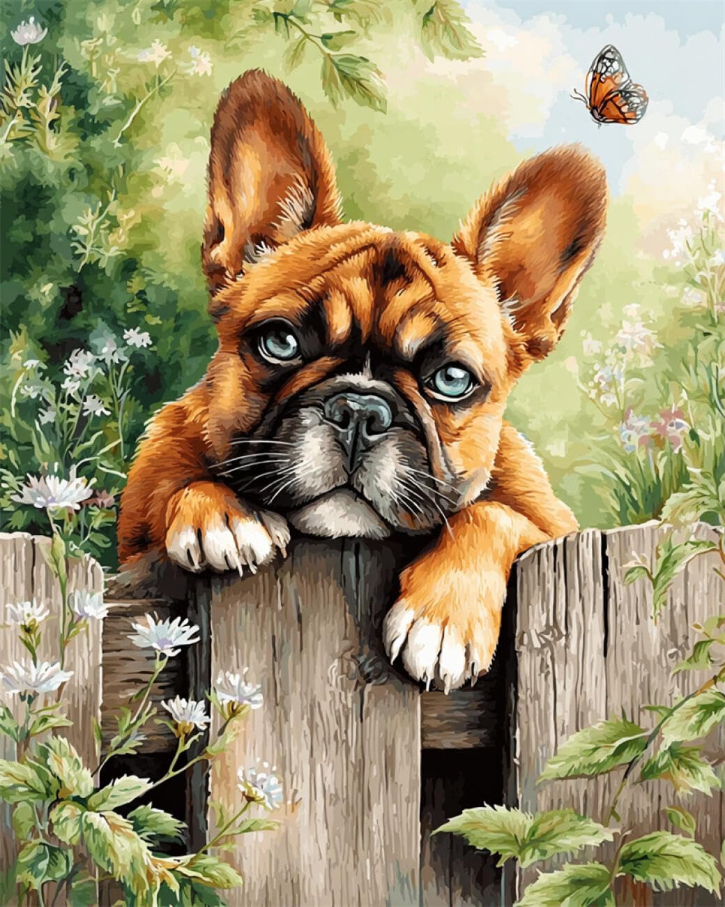 RKFLGEW DIY Embroidery Set Bulldogs and Flowers 30x40cm