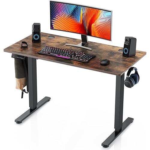 Sweetcrispy Electric Standing Desk, 40 x 24in Adjustable Height Electric Stand up Desk Standing Computer Desk Home Office Desk Ergonomic Workstation with 3 Memory Controller, Rustic Brown