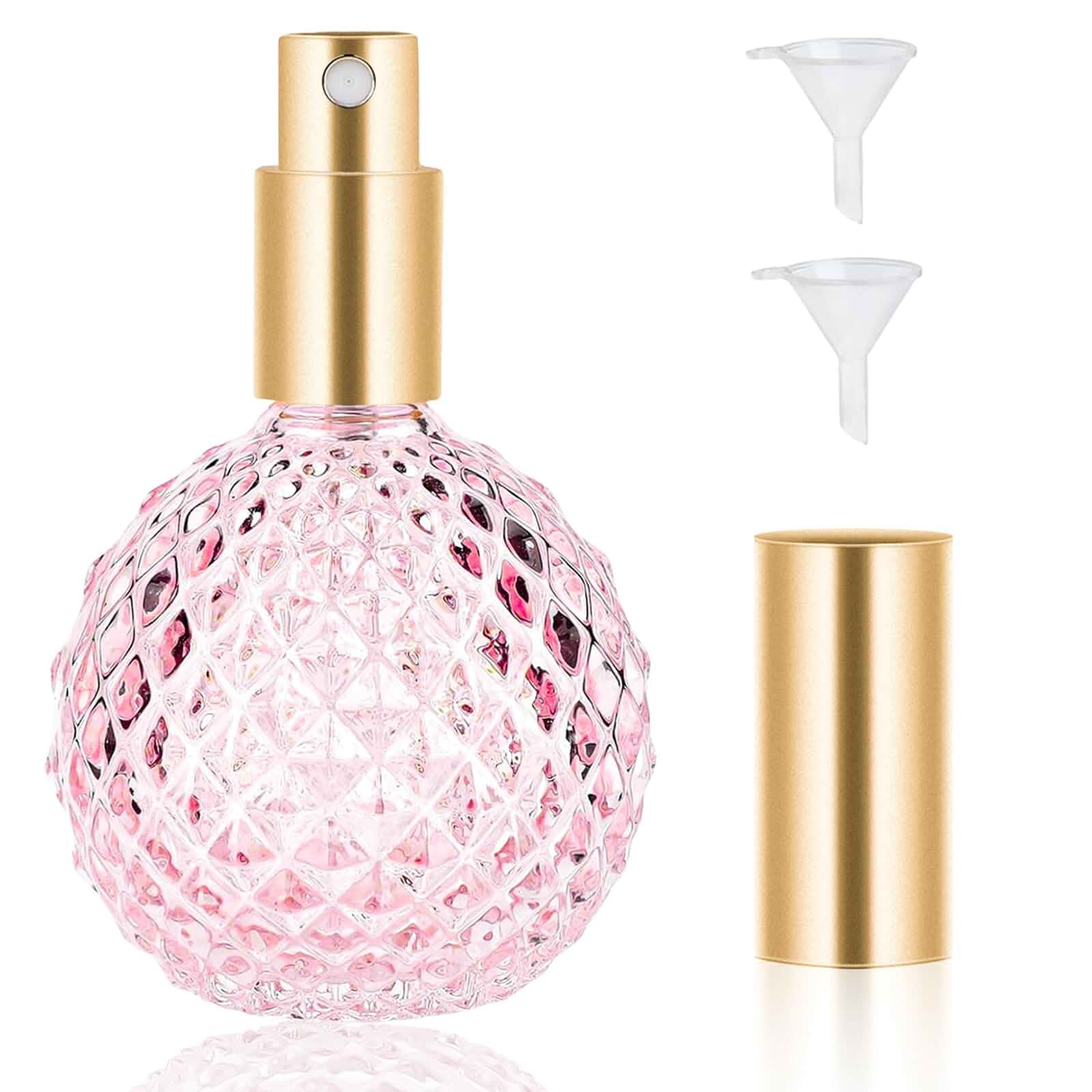 Pink Vintage Perfume Bottles Empty, 3.4oz 100ml Refillable Glass Perfume Atomizer, Reusable Travel Cologne Dispenser for Liquid Cosmetic Home Decor Glass