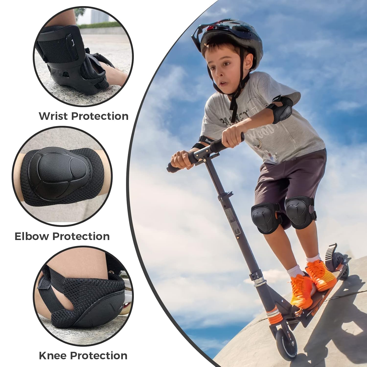 Protection Roller Enfant Rose 6 Pièces Genouillère Sport Fille Adolescents (Noir)