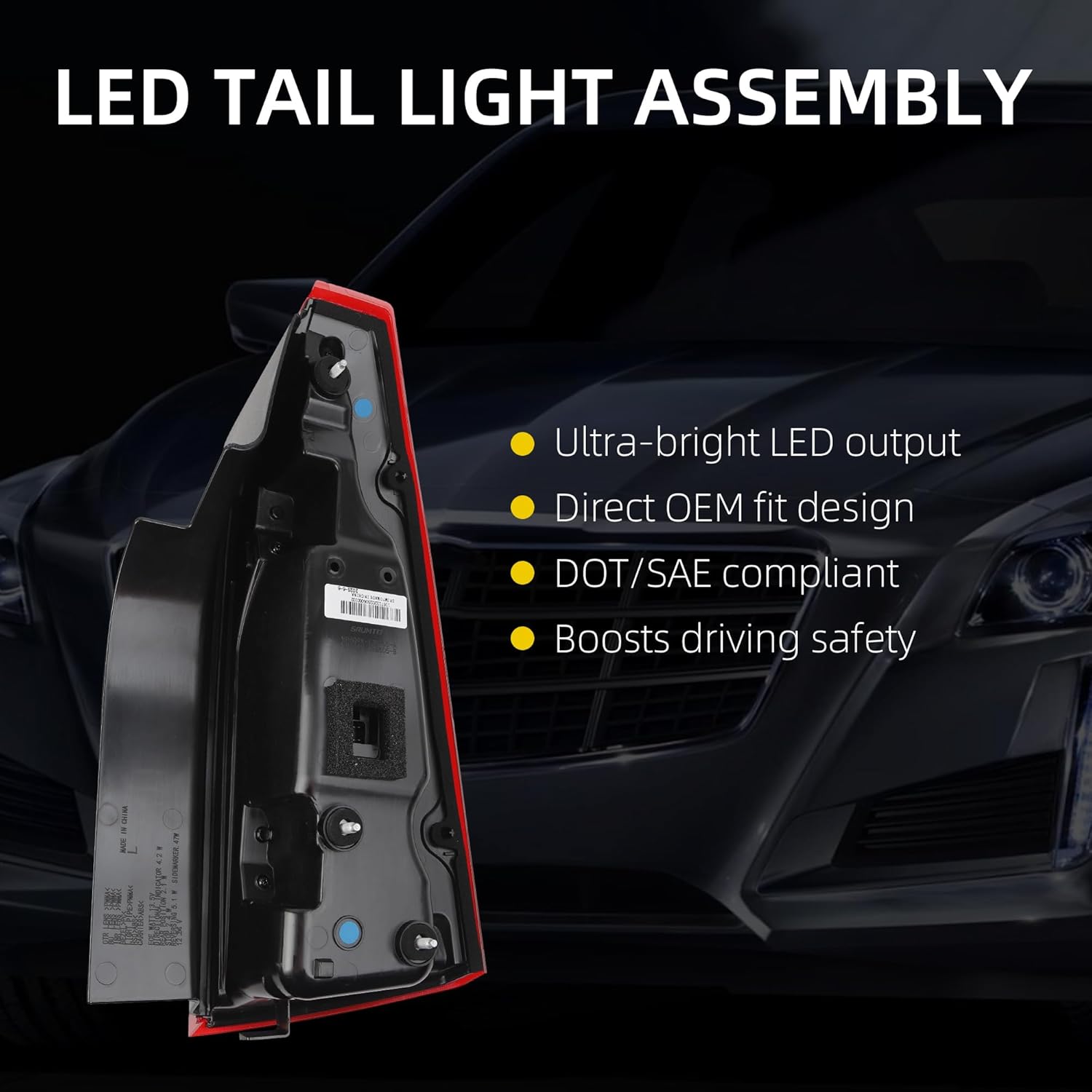 Dasbecan Tail Light Assembly Compatible with 2008-2014 Cadillac CTS LED Rear Lamp Taillight Left Driver Side Replace# GM2800225 22806053