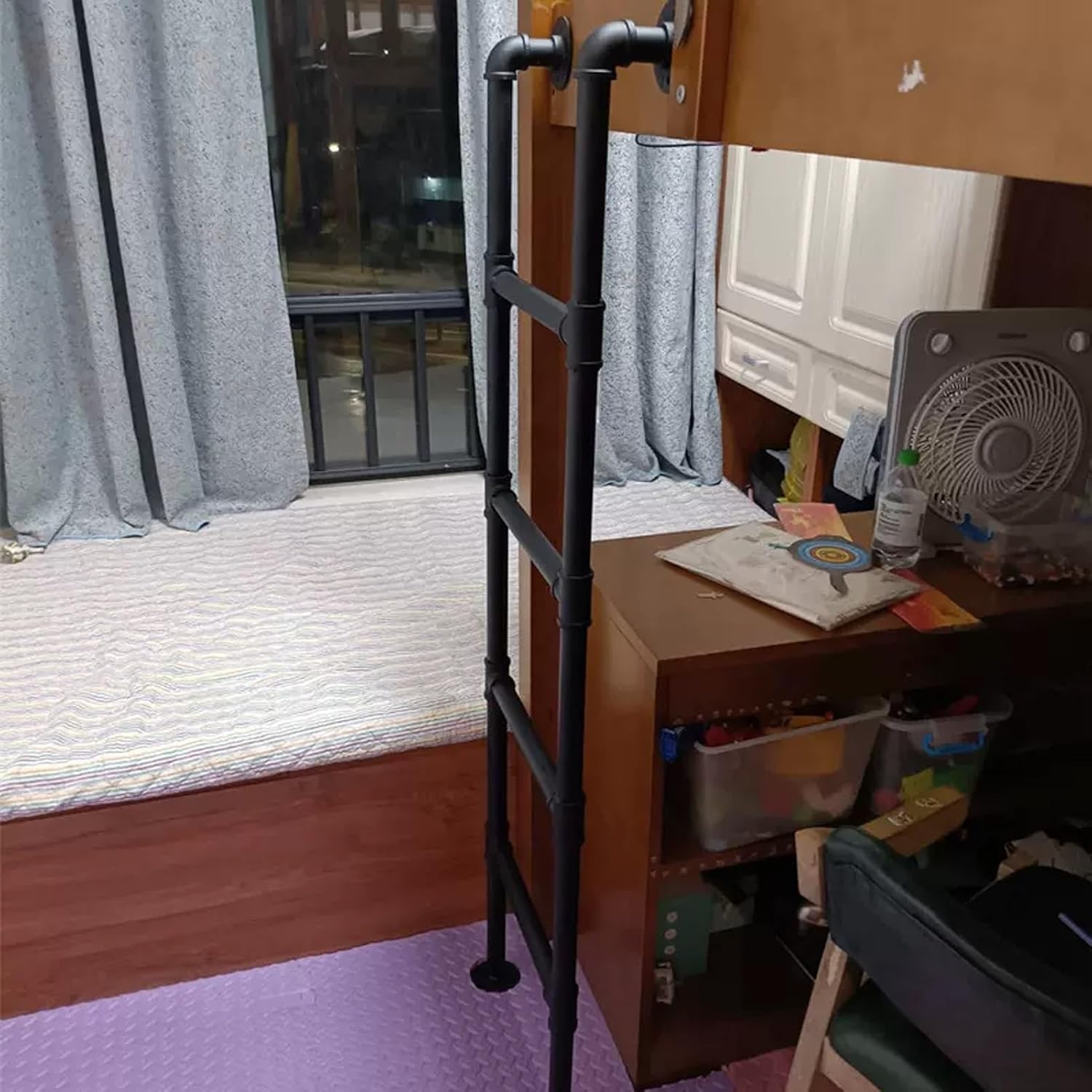 Bed Ladder,Metal Loft Bed Ladder Wall Mounted - Basement Window Well Egress Ladder Black Wrought Iron Attic Bunk Bed Ladder for High Bed Outside Deck RV Apartments(1.1m/3