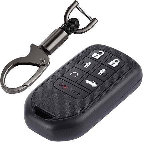 Miniatura 10 de iSaddle Funda de llavero con patrón de fibra de carbono para Chrysler 300 Dodge Ram Charger Challenger Dart Durango Journey Jeep Grand Cherokee