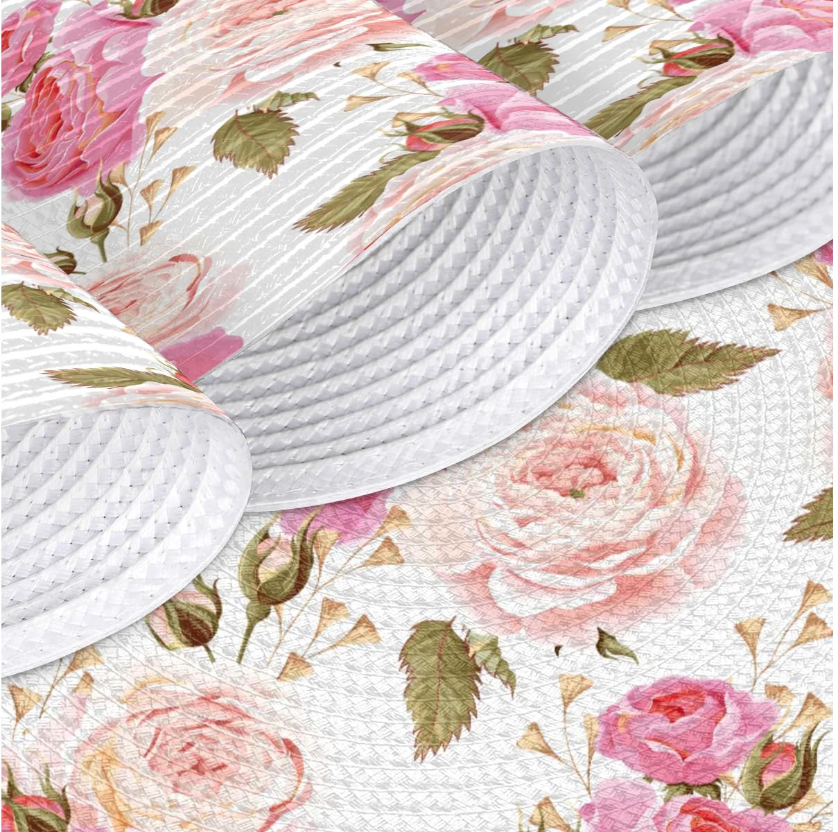 2 Tovagliette Americane Rtonde Intrecciate In Cotone 12 Cm Con Dettaglio Fiore: Sottopentola E Sottobicchiere Per Cucina Shabby Chic (Blu)