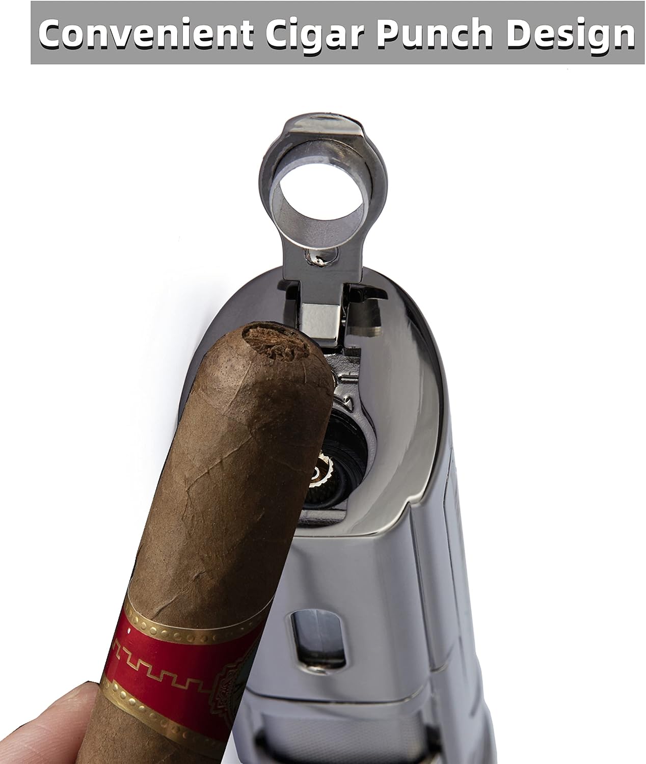 TOMOLO Torch Lighter Quadruple 4 Jet Flame Refillable Butane Cigar Lighter with Cigar Punch,Gift Box(Gunmetal)