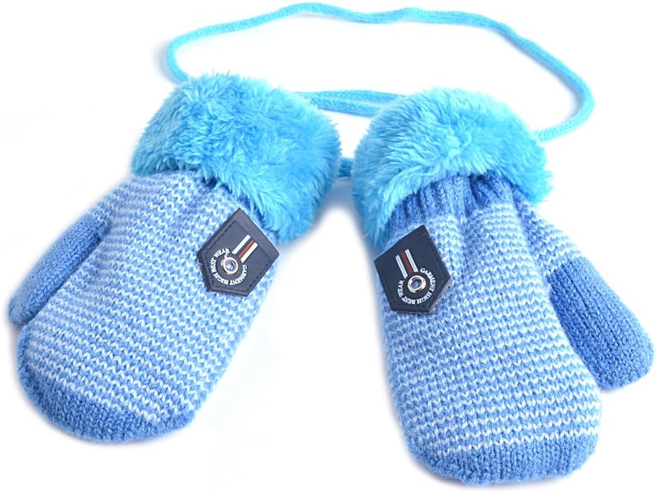 Infant Baby Toddler Unisex Winter Thick Warm Knitted Gloves Mittens with String
