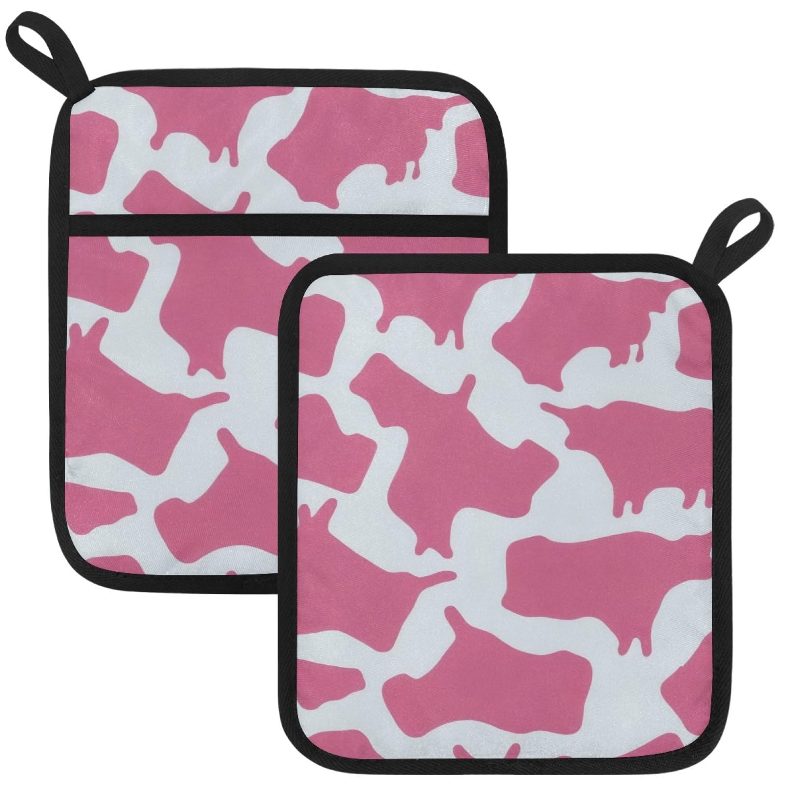 VAPOKF Cow Texture Heat Resistant Pot Holders, Thick Pot Holders Pad with Hanging Loop for Kitchen, Oven Cloth Pads for Kitchen Baking Microwave Oven