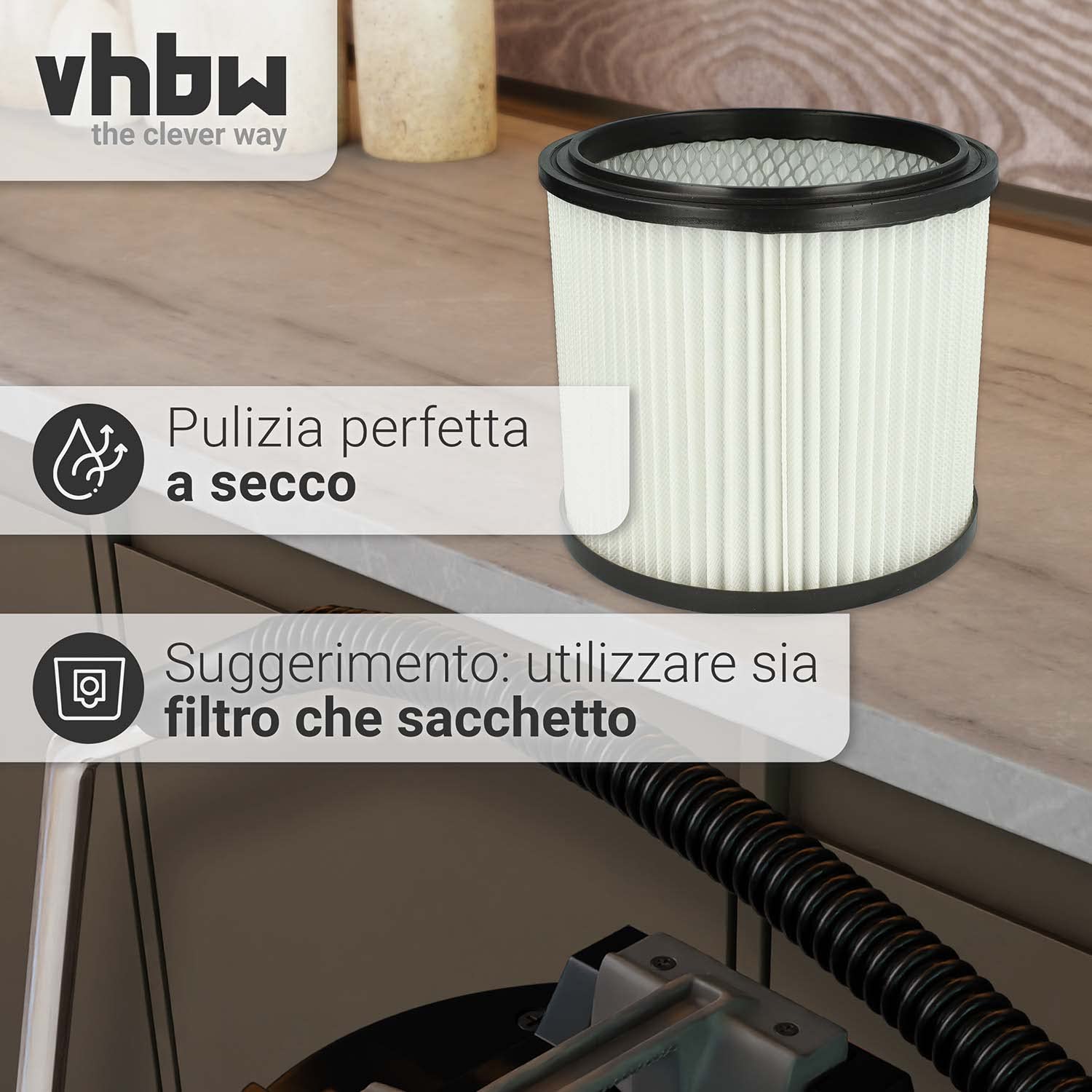 vhbw 5x filtro a pieghe piatte compatibile con Güde, Rio Inox, NTS 1200, NTS 1600 I, NTS 1250 aspirapolvere - bianco