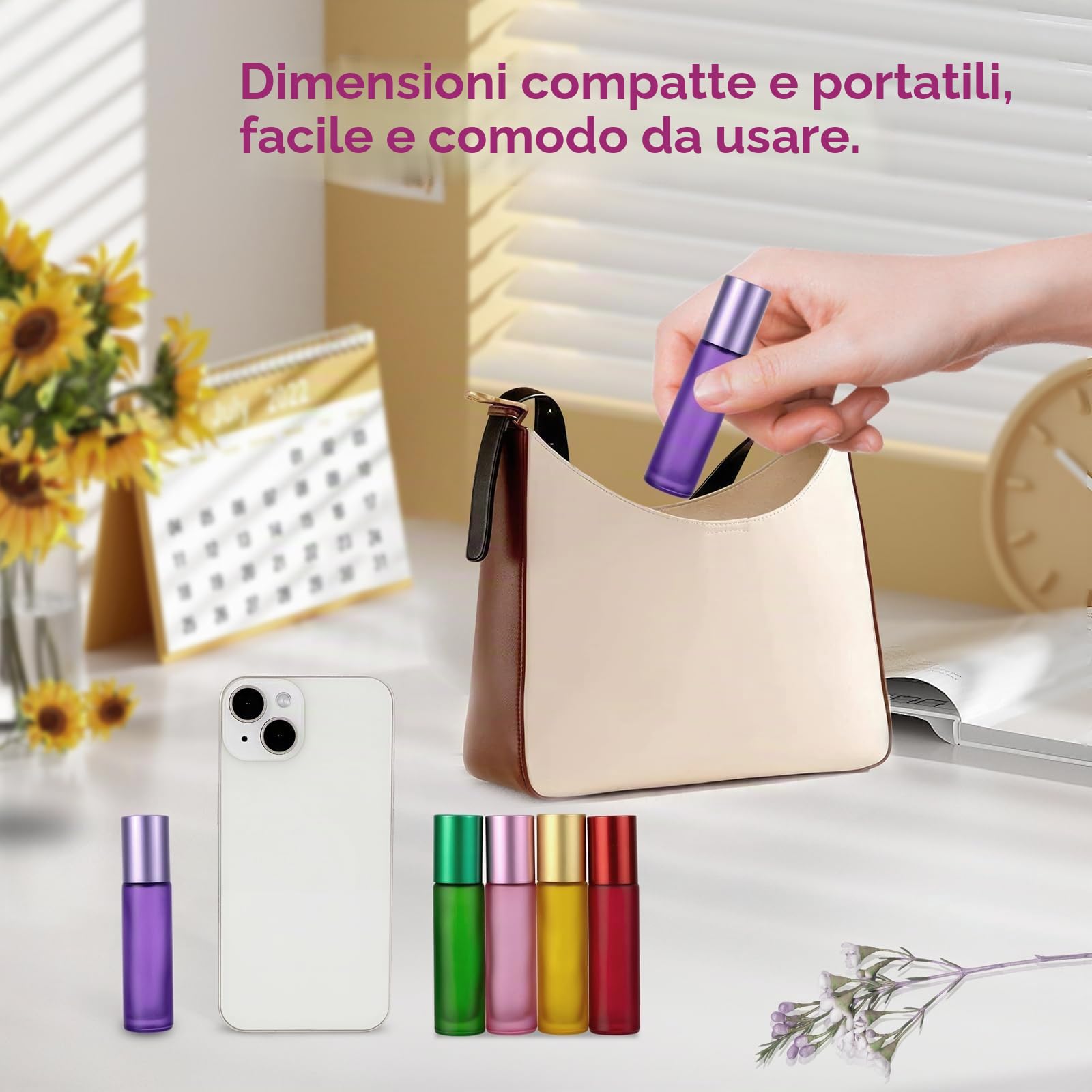 8 Pezzi 10ML Bottiglie Colorate a Rullo in Vetro Spesso, Rotolo di Vetro Vuoto,con Sfere a Rullo in Acciaio Inossidabile,per Oli Essenziali,Oli Profumi,Cosmetici,Massaggi