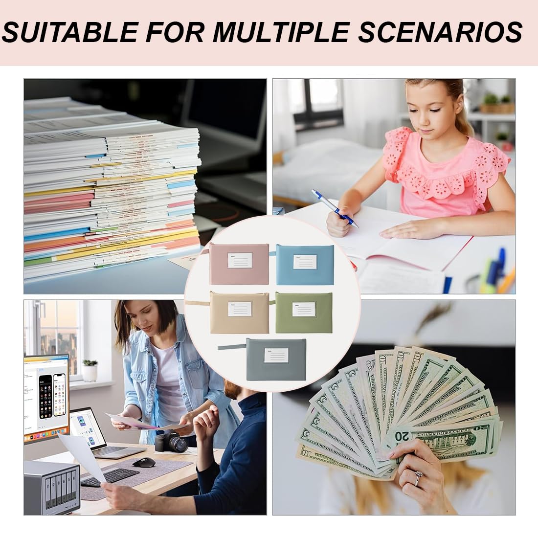 Bolsa para Guardar Dinero con Cremallera Oxford A5 21x15cm 5 Piezas