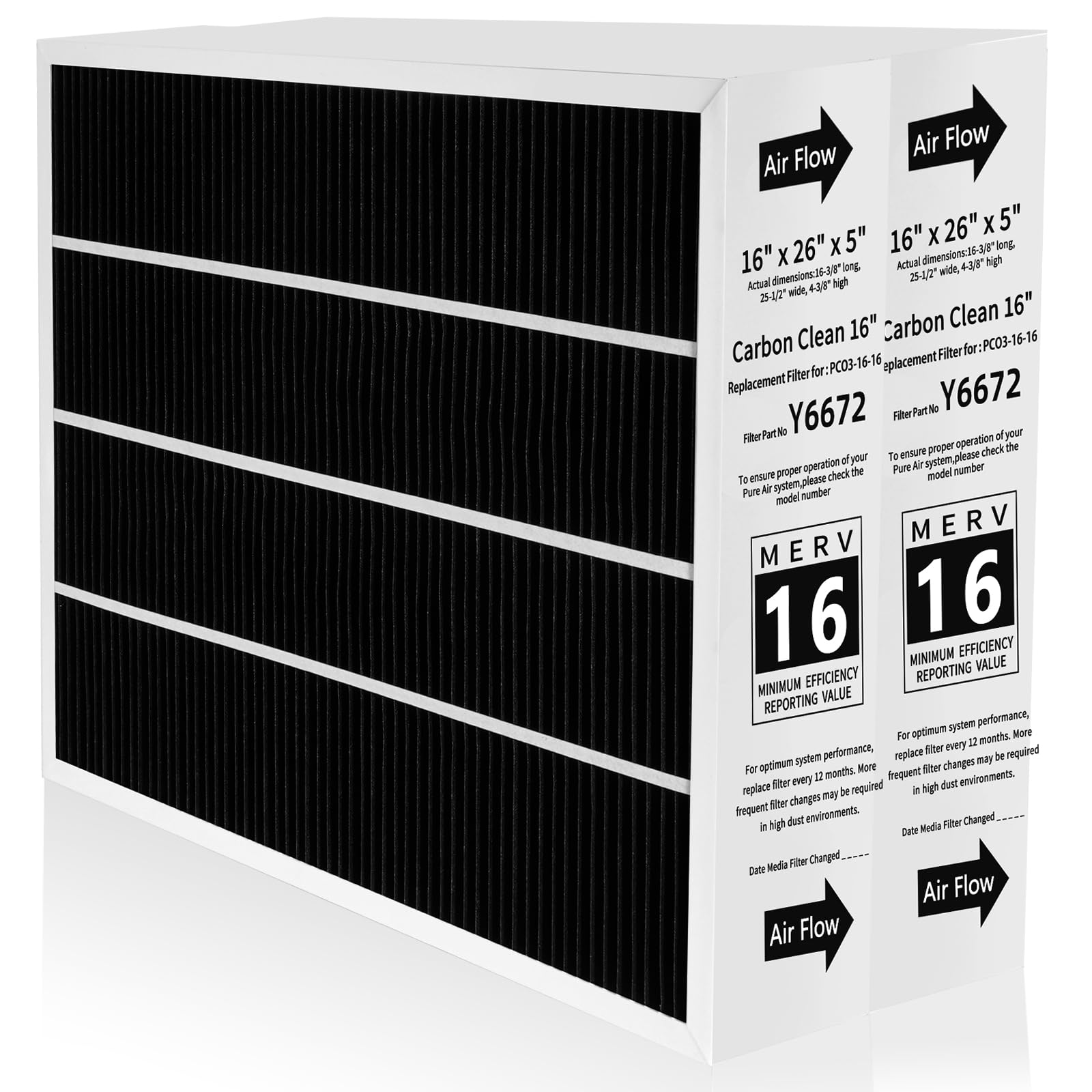 Photo 1 of 2 Pack X6672 16X25X5 Furnace Filter Compatible with Lennox X6672 and Lennox HCC16-28 Healthy Climate Carbon Clean Home Furnace Filter for HVAC System, Part # HCF16-16, HCF16-10