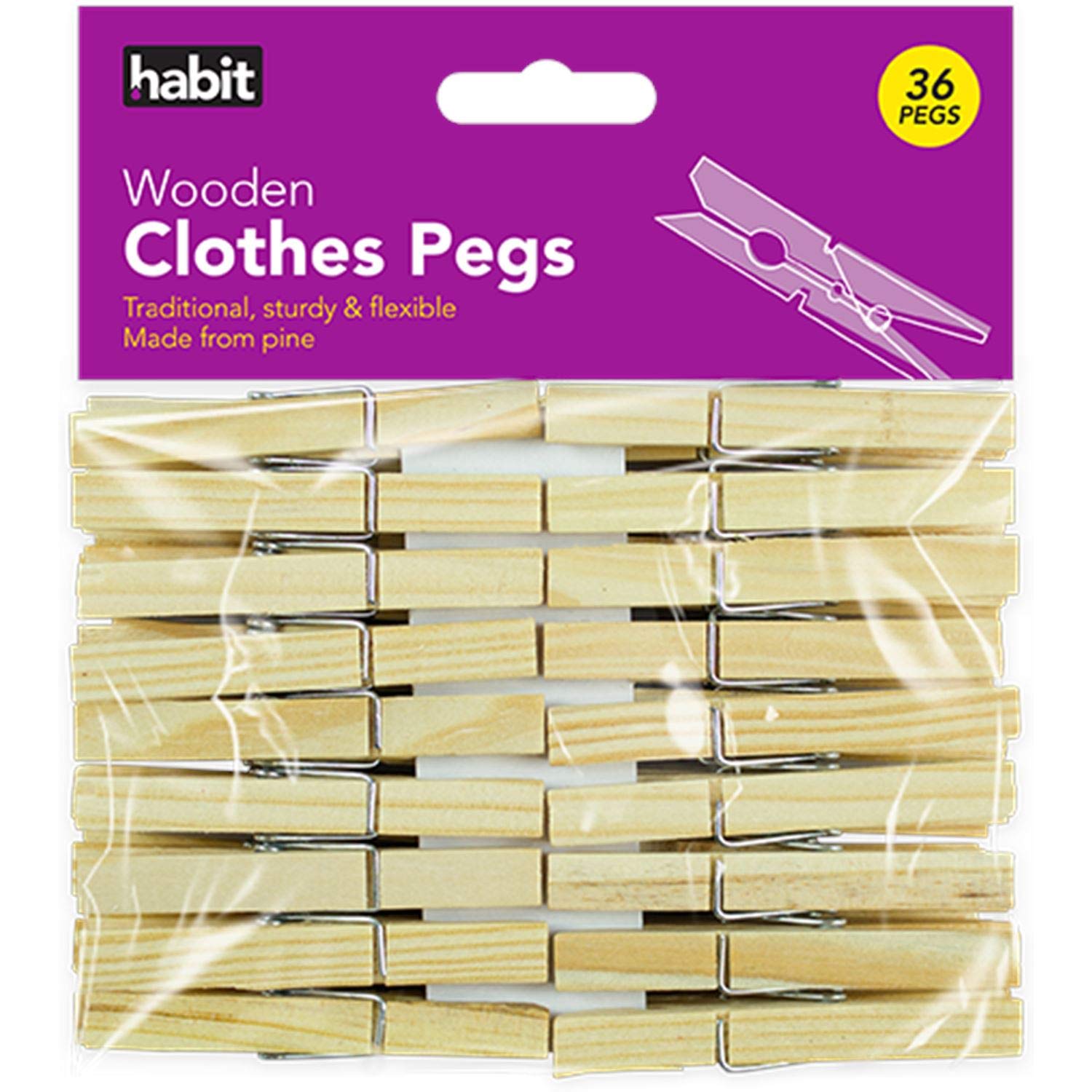 Habit 36 LARGE 7CM WOODEN PEGS CLOTHES HANGING WASHING LINE AIRER DRYER QUALITY SPRING