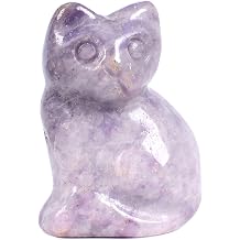 Justinstones Carved Natural Lepidolite Lithium Mica Cat Guardian Statue Home Decor Reiki Chakra Healing Crystal Desk Gemstone Decoration Stone Crafts Gemstone Collectible Gift