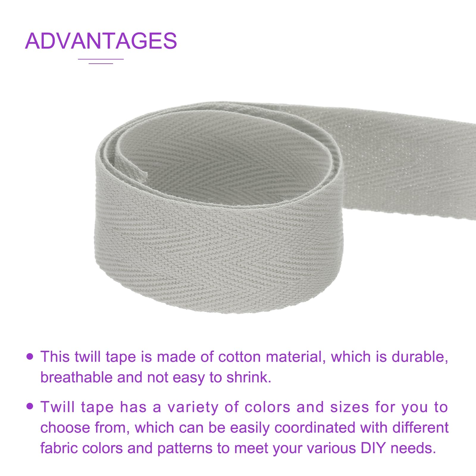 DMiotech 1.2"(3cm) 10 Yards Cotton Twill Tape Cotton Ribbons Bias Binding Tape Herringbone Tape Ribbons Light Gray for DIY Crafts Making Clothes - Image 4