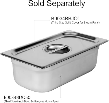 Excellante Third Size 4-Inch Deep 24 Gauge Anti Jam Pans