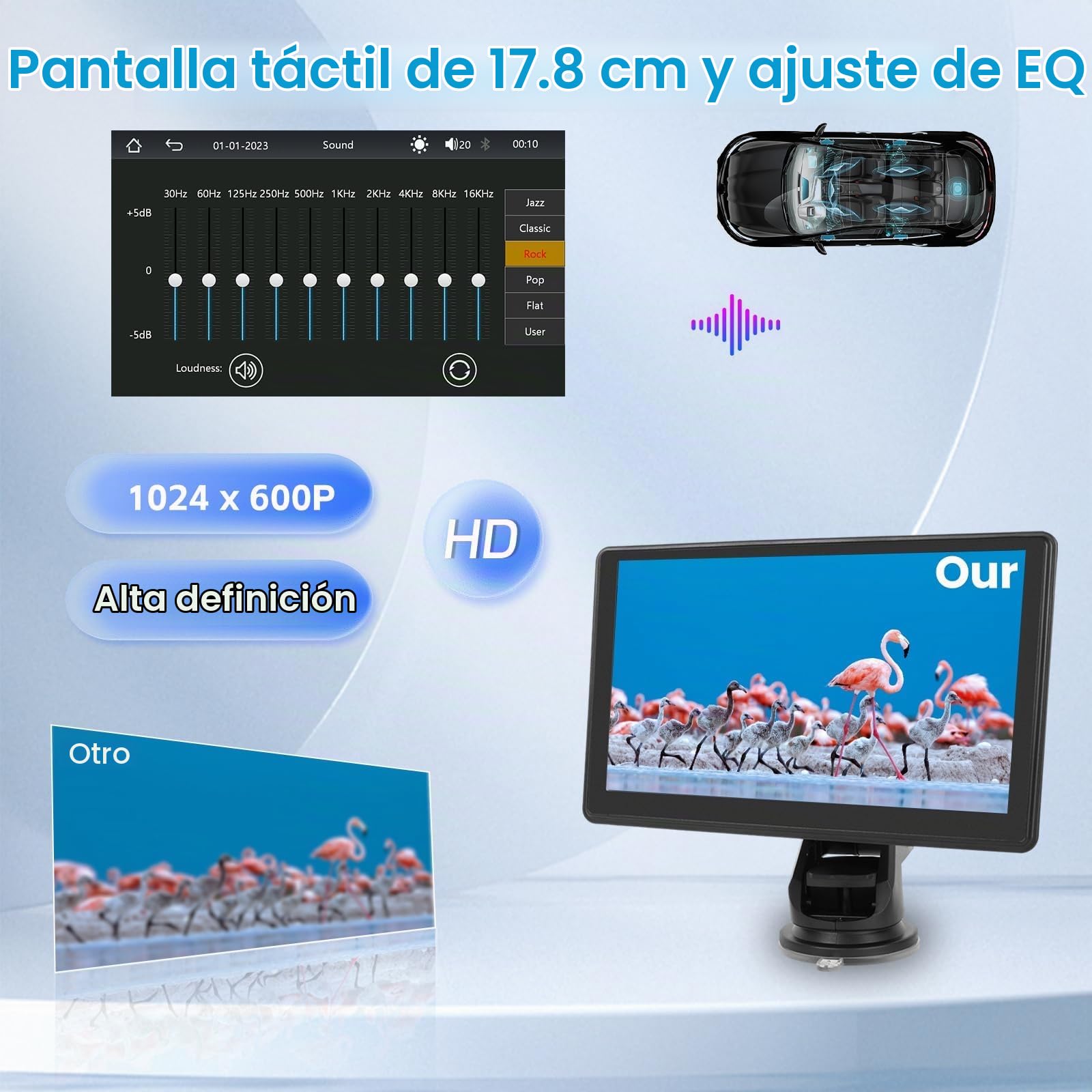 Inefala 7 Pulgadas Inalámbrico Carplay Estéreo para Coche, Pantalla Táctil Portátil Carplay y Android Auto, Enlace a Espejo, Ajustes de Ecualización, FM/TF/USB/AUX, Bluetooth Dual, Cámara Trasera