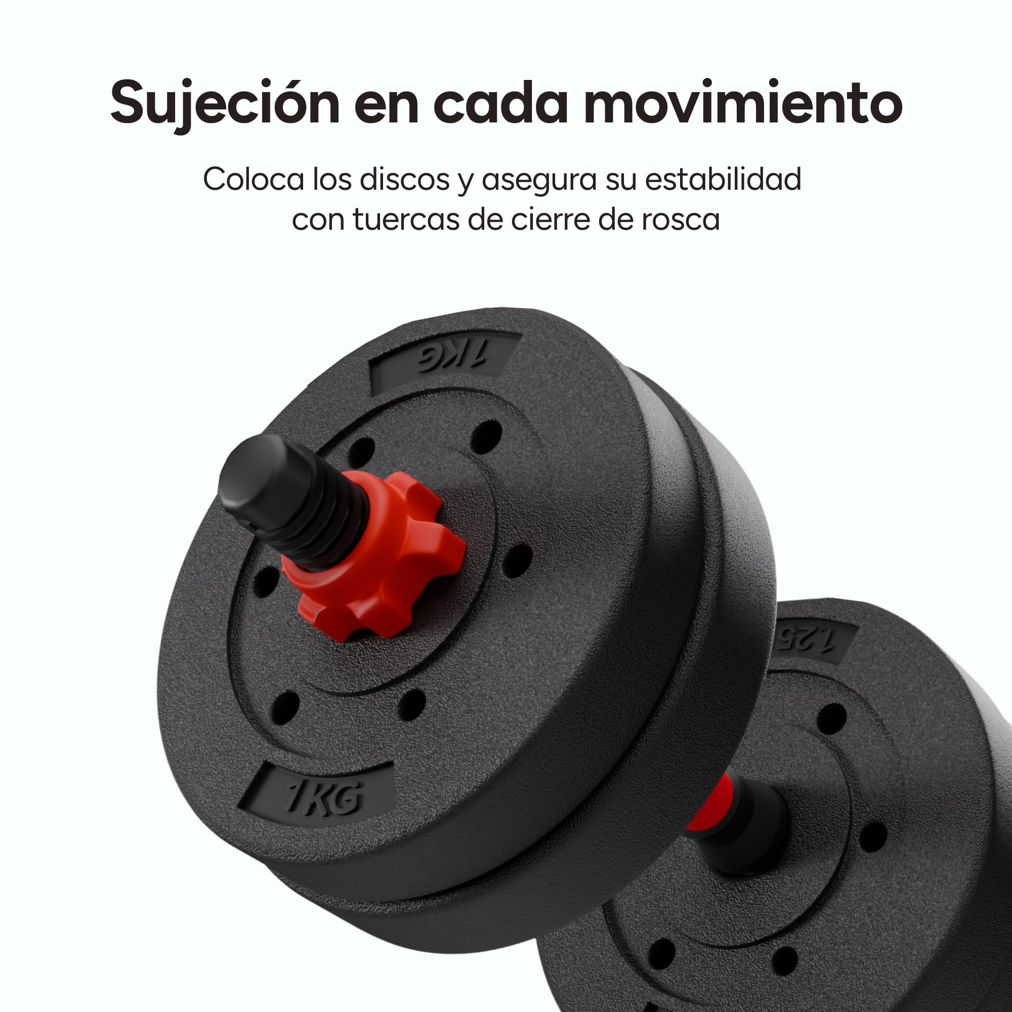 KSIX Kit de Pesas Ajustable 4 en 1, Mancuernas y Pesas Rusas Modulares, Barras Acolchadas con Foam, Negro y Naranja, Discos Múltiples, Entrenamiento Muscular Completo