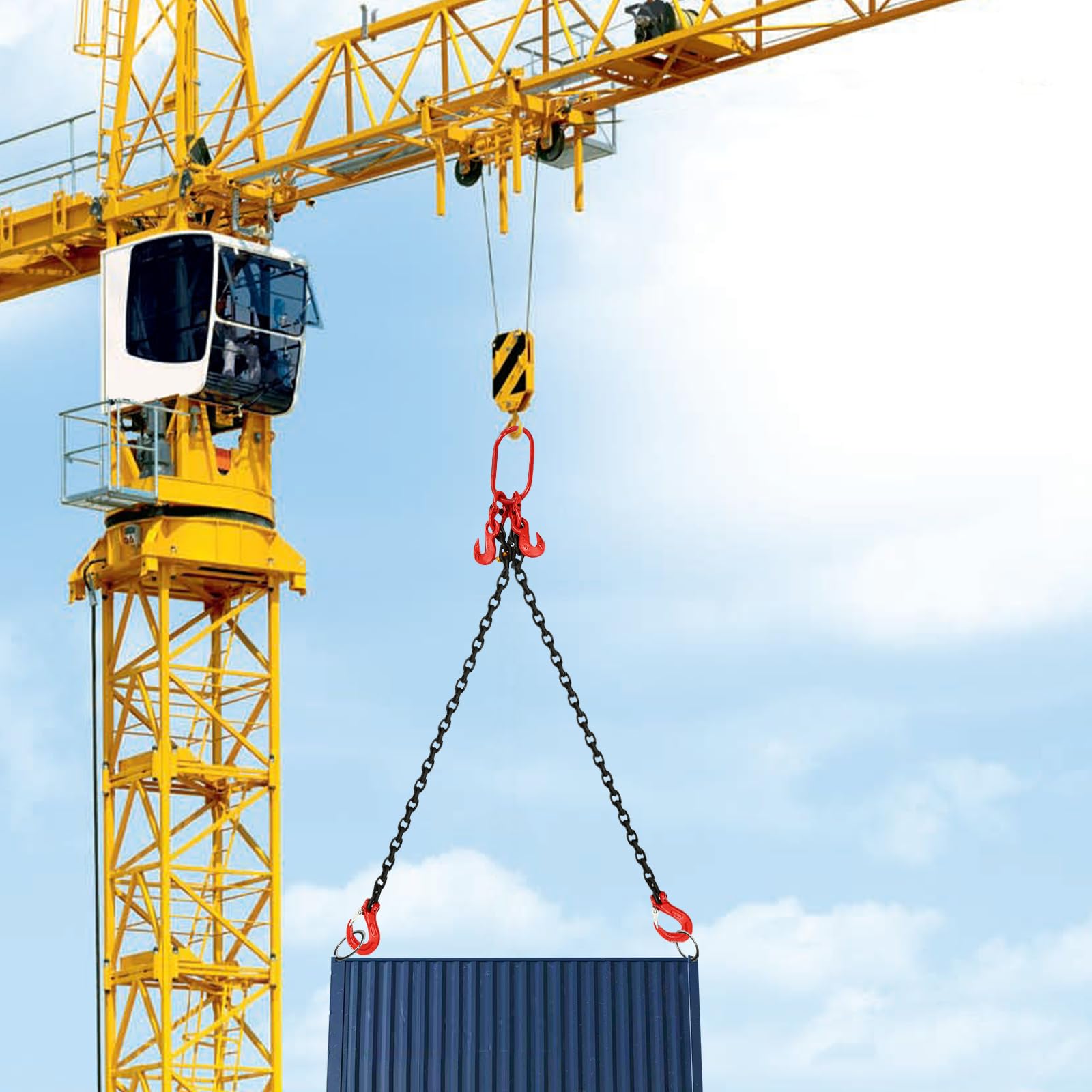2-Strang Kettengehänge 2 Tonnen Tragfähigkeit, aus geschmiedetem legiertem Stahl, je Kette 2m Länge, sichere Haken mit Schnalle, robustes Anschlagwerkzeug für Baustelle, Lager, Maschinenbau und Hebear