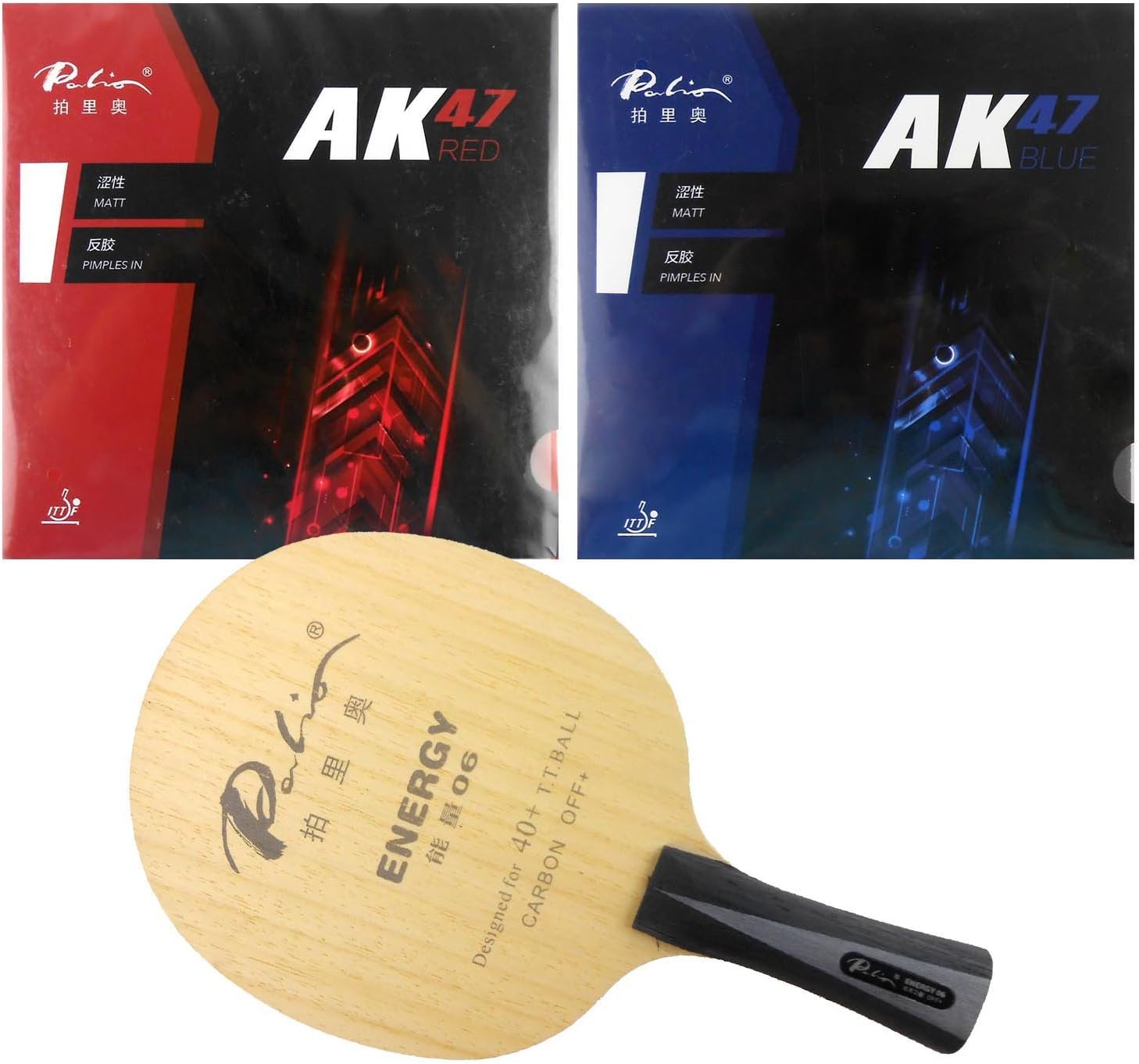 Palio Table Tennis Racket with Palio AK47 RED and AK47 Blue Rubbers
