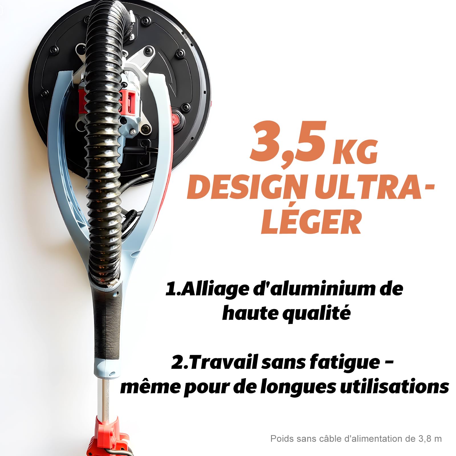 FANZWORK Ponceuse girafe avec moteur EC sans balais, Ultra-légère, 900 W, 2300 tr/min (max.), éclairage LED, inclut 12 Disques Abrasifs de 225 mm, Mallette de Transport.