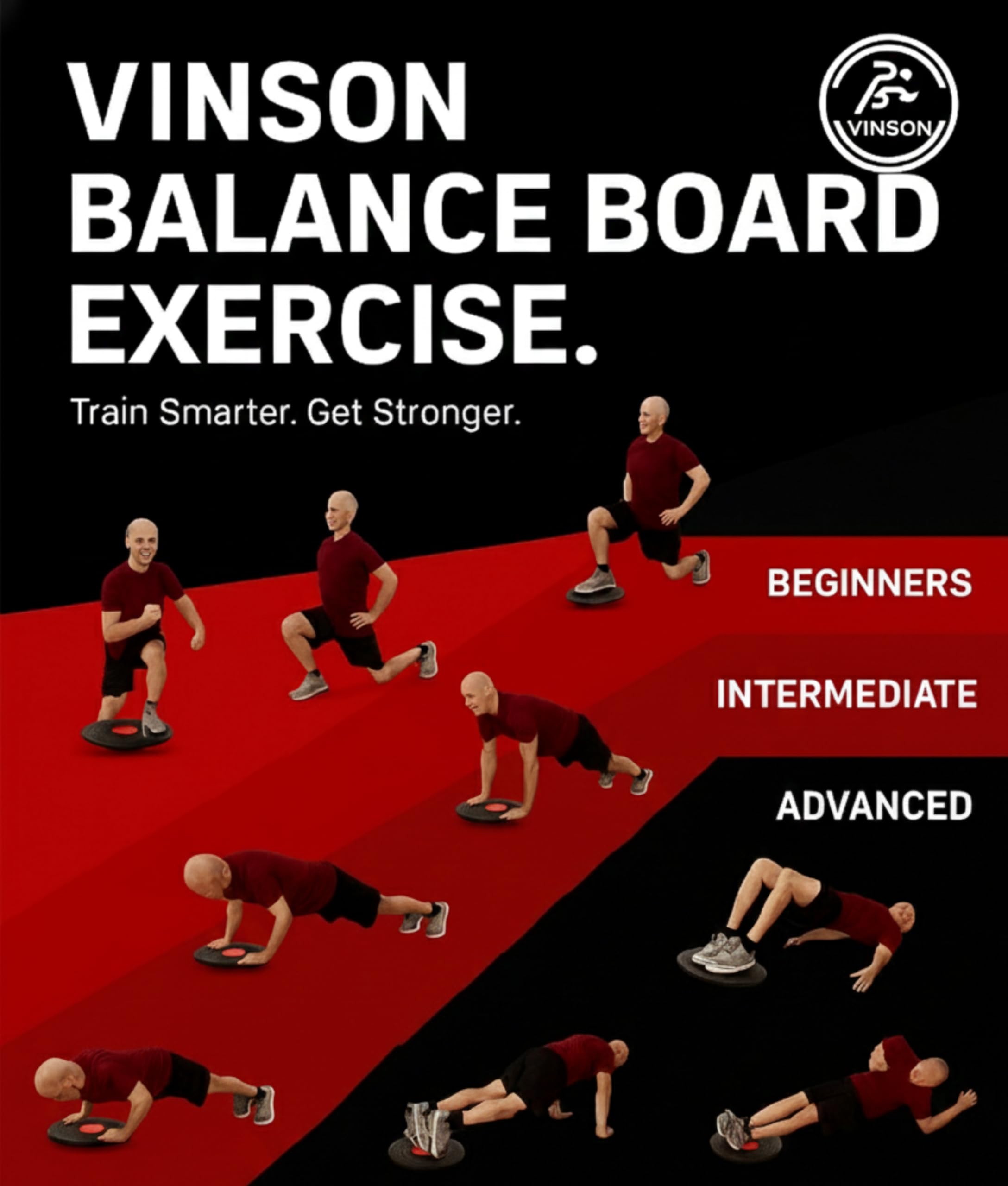 Vinson Wobble Balance Board for Physiotherapy, Gym, Occupational Therapy & other Fitness Exercises with a weight handling capacity of upto 130 KG,Black Color, Weight of the Board - 750 gm
