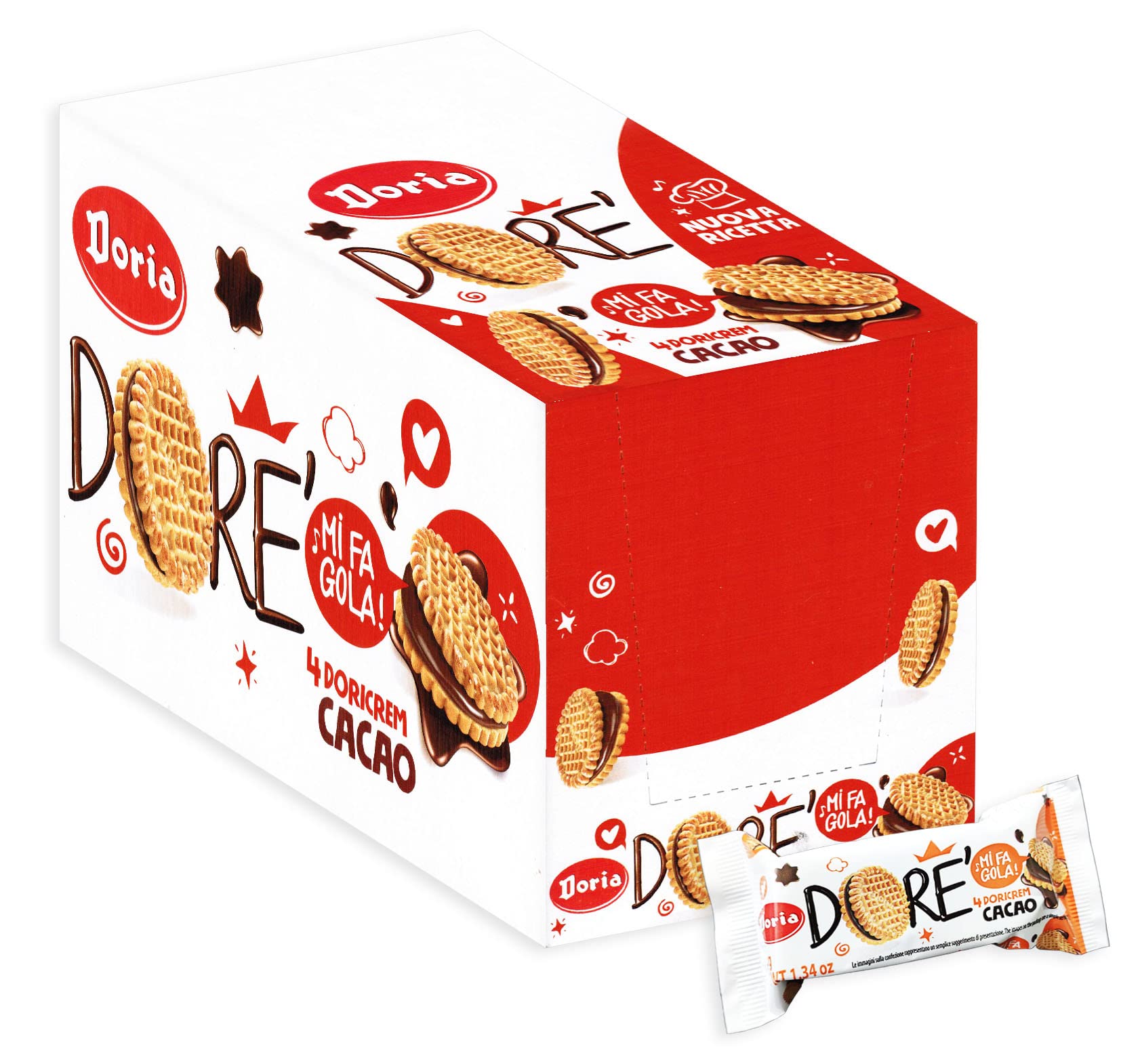 Doria Dore' Biscotti Frollini con Ripieno al CACAO - Showbox da Banco con 24 bustine da 38gr