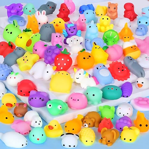 80 juguetes esponjosos Mochi para niños recuerdos de fiesta Kawaii Mini Squishies animales frutas y alivio del estrés premios a granel rellenos de