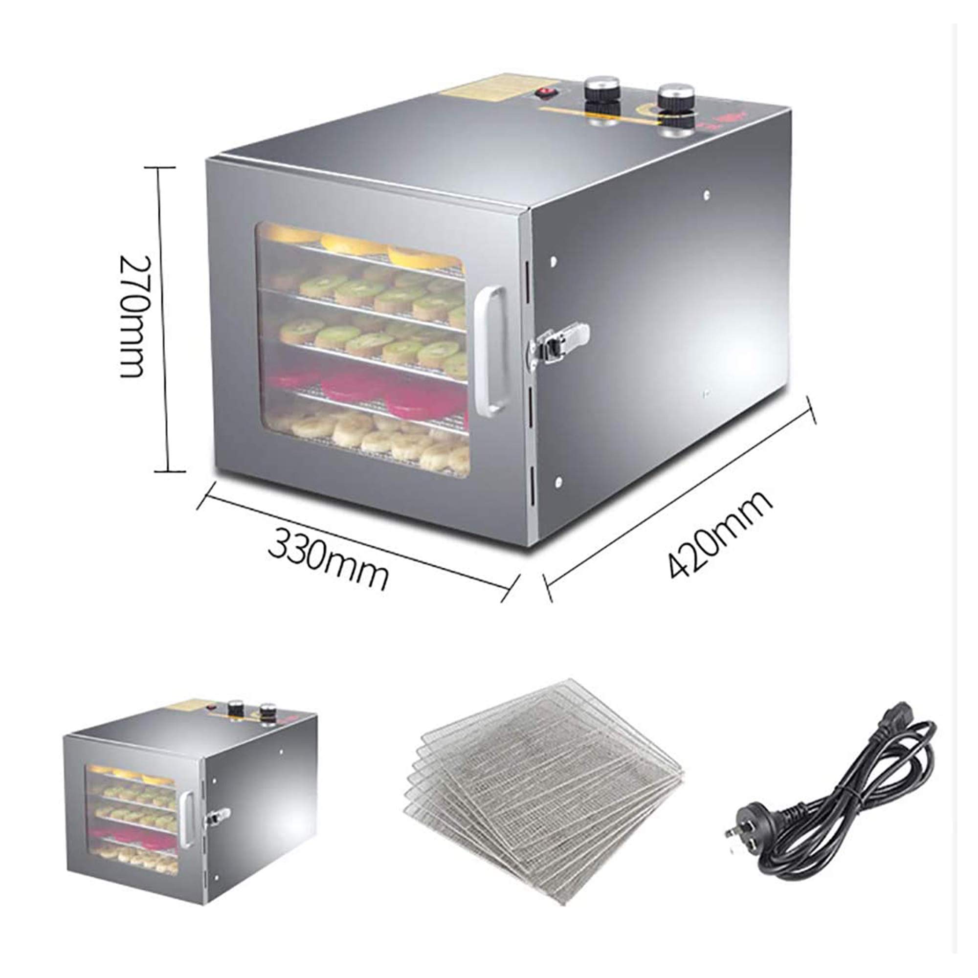 Essiccatori Alimenti Essiccatore Acciaio Inossidabile con 5 Vassoi Controlli della Temperatura Regolabili, per Erbe Essiccate Frutta Verdura Carne Secca,A,110V