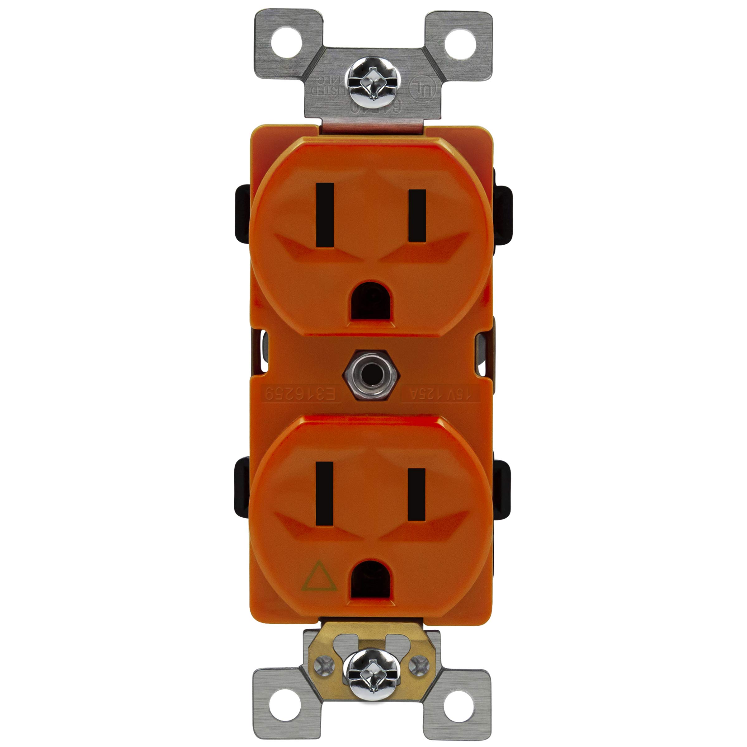 ENERLITES Isolated Ground Outlet, Industrial Grade Duplex Receptacle, 15A/125VA, 5-15R, 61510, Orange