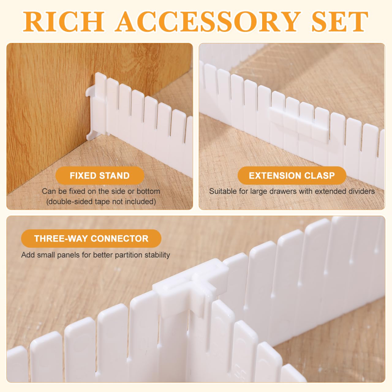 TOPBATHY 34 divisori per cassetti, 47 x 5 cm, Organizer per cassetti, Organizer per Calzini, Organizer per Biancheria Intima (Bianco)