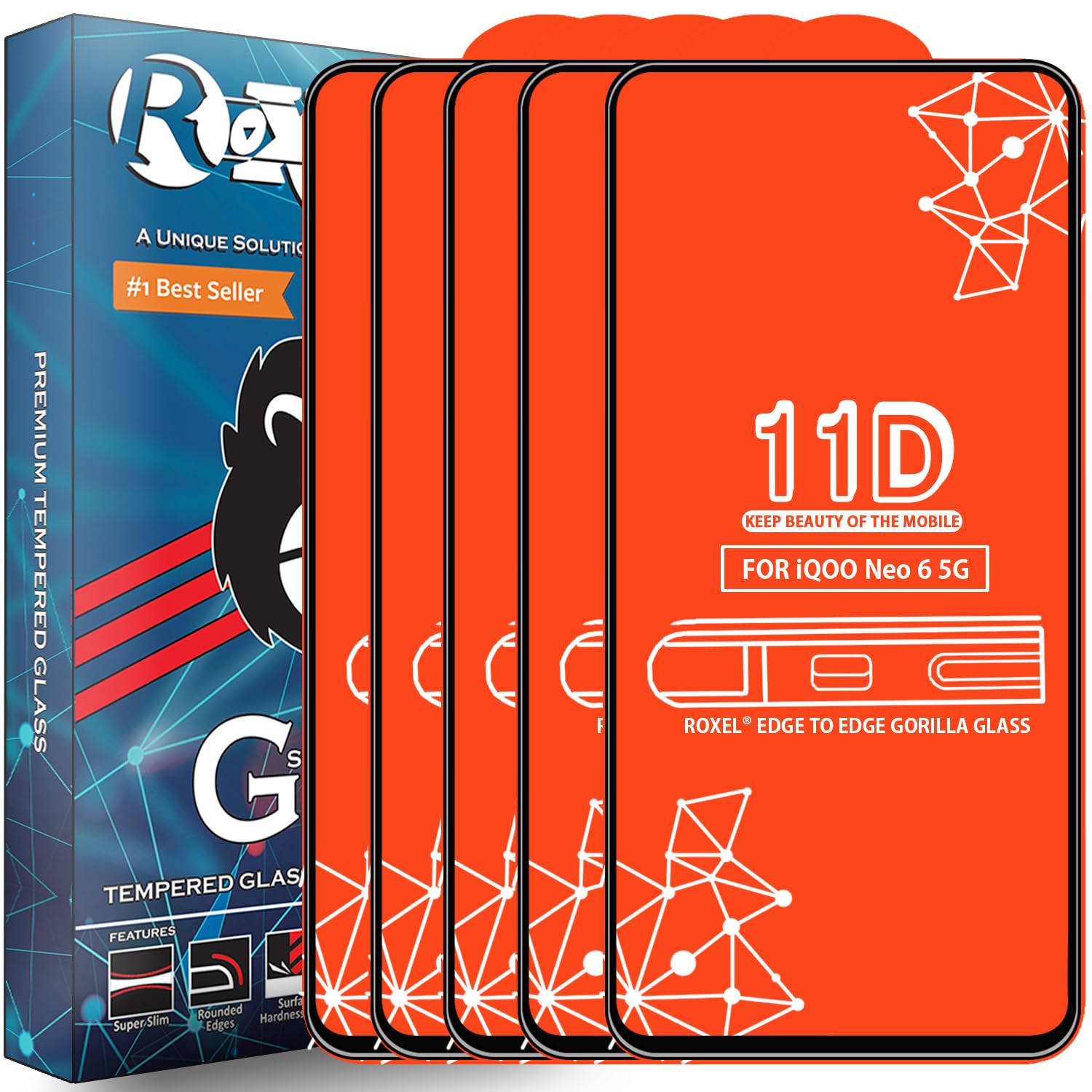 Roxel Tempered Glass Screen Protector Compatible for IQOO Neo 6 5G (Black) Edge to Edge Coverage with Easy Installation kit (Pack of 5) (B0CLZ18SVH) Amazon Price History, Amazon Price Tracker