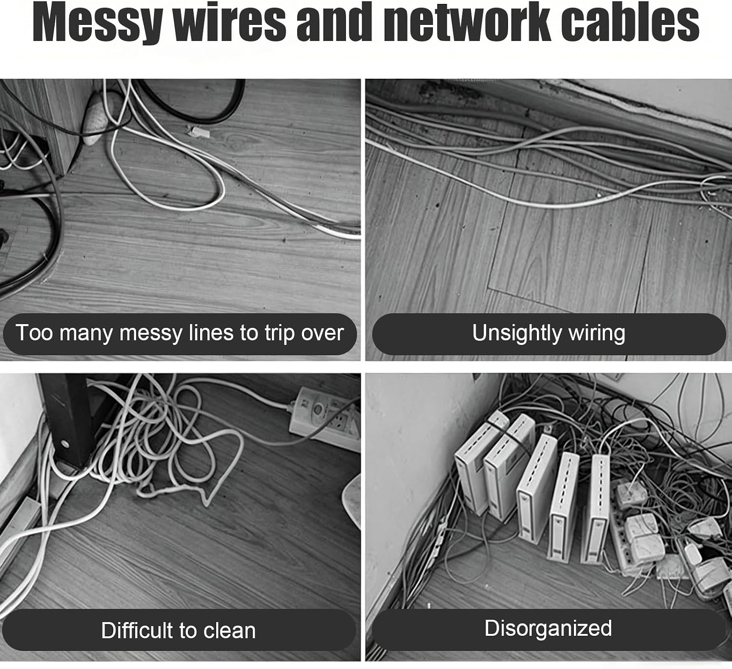 Floor Wire Covers for Cords, Hinged Flip Top Design, Heavy Duty Load Bearing, Strong Self Adhesive Cord for Home, Office, Workshop(Black Wood,39x11.5mm/1.5x0.4in)