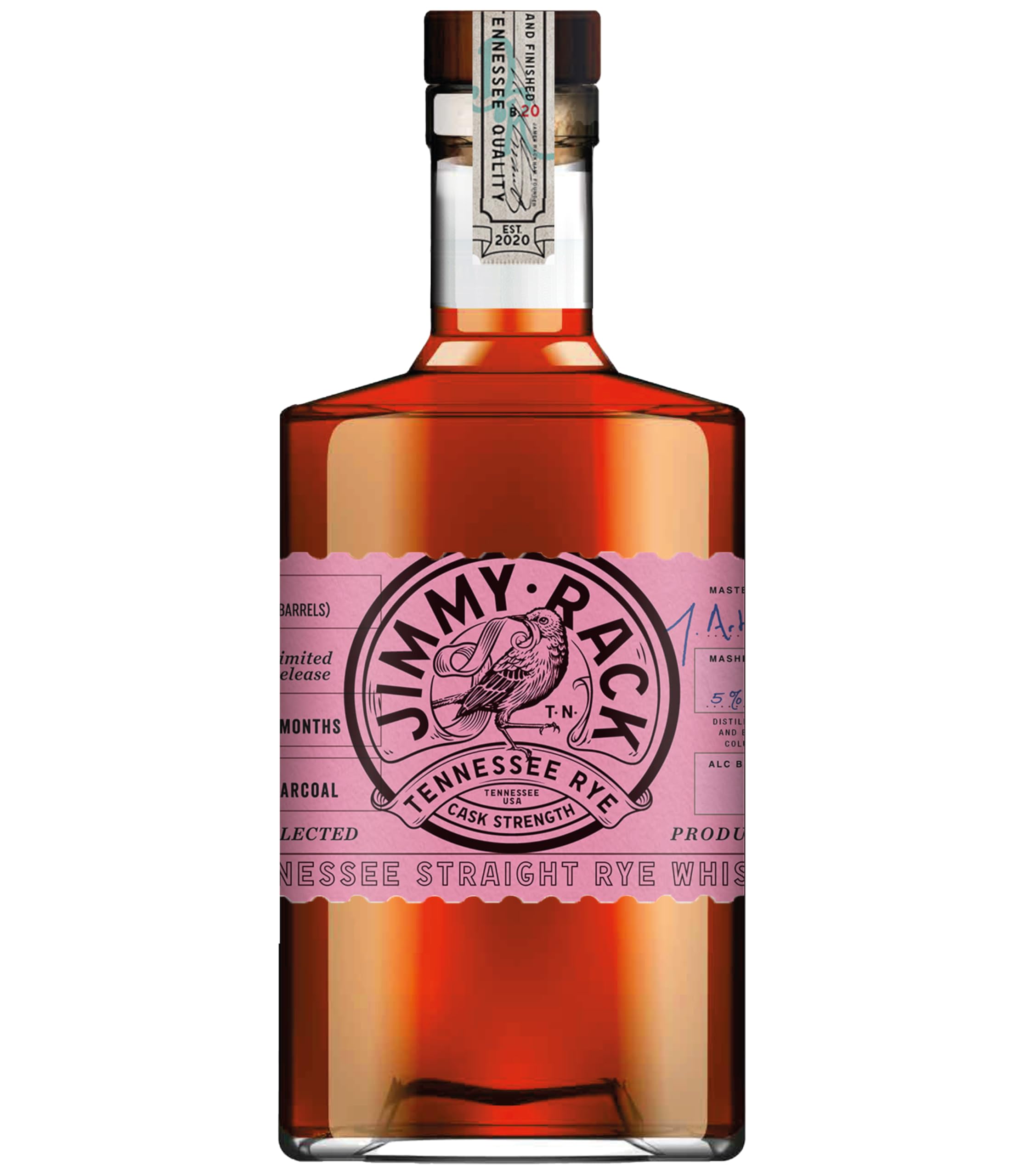 Jimmy Rack Limited Edition Whiskey - Tennessee Rye Whiskey Straight Cask Strength - 70CL, 61.3% ABV - Ideal for Sipping Neat, on the Rocks or Cocktails - Smooth Yet Complex