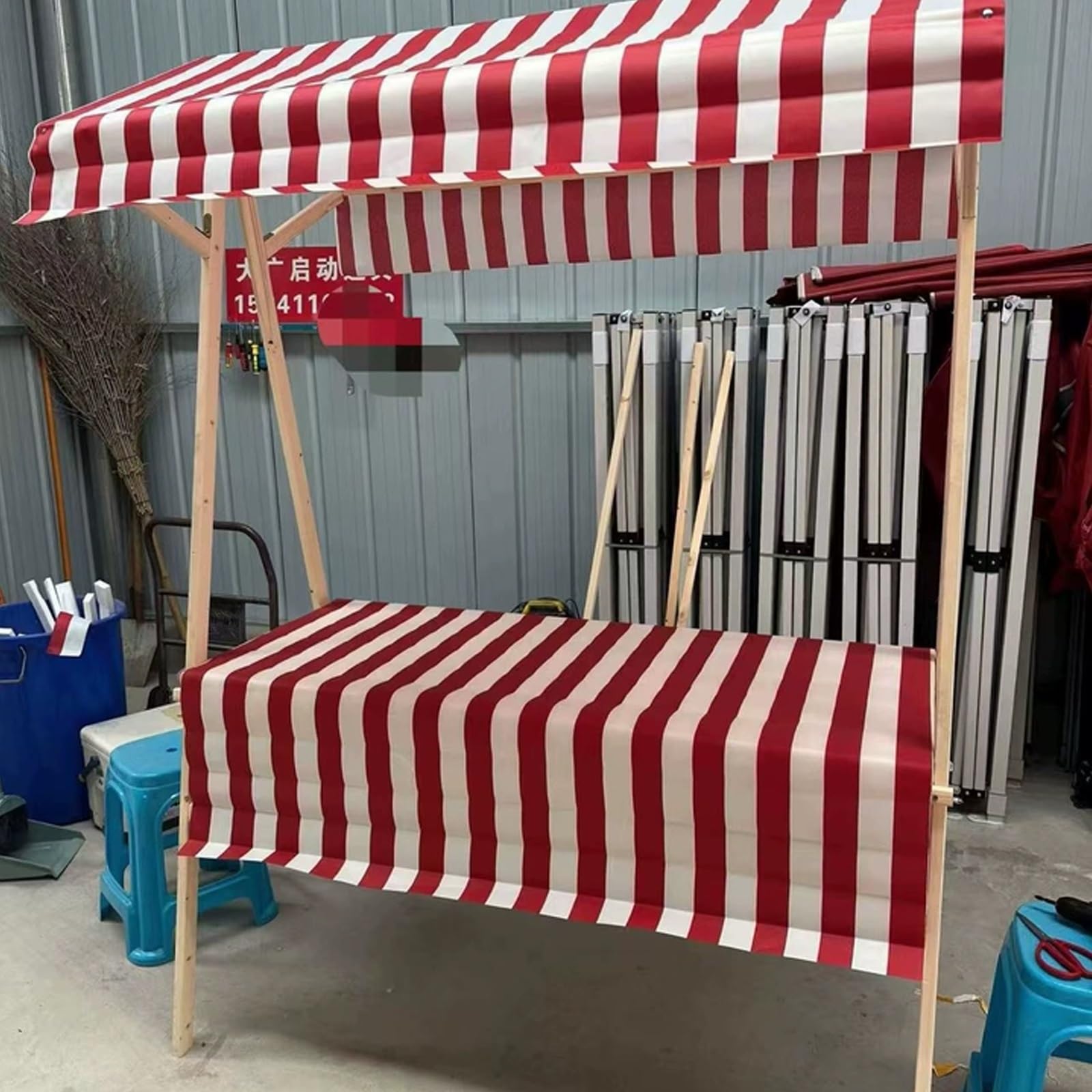 Carrito Expositor para Mercado agrícola con Ruedas giratorias de 360°, Estructura de Madera Maciza, Tela Oxford Impermeable, Soporte de exhibición para Exteriores para Eventos de Venta ambul