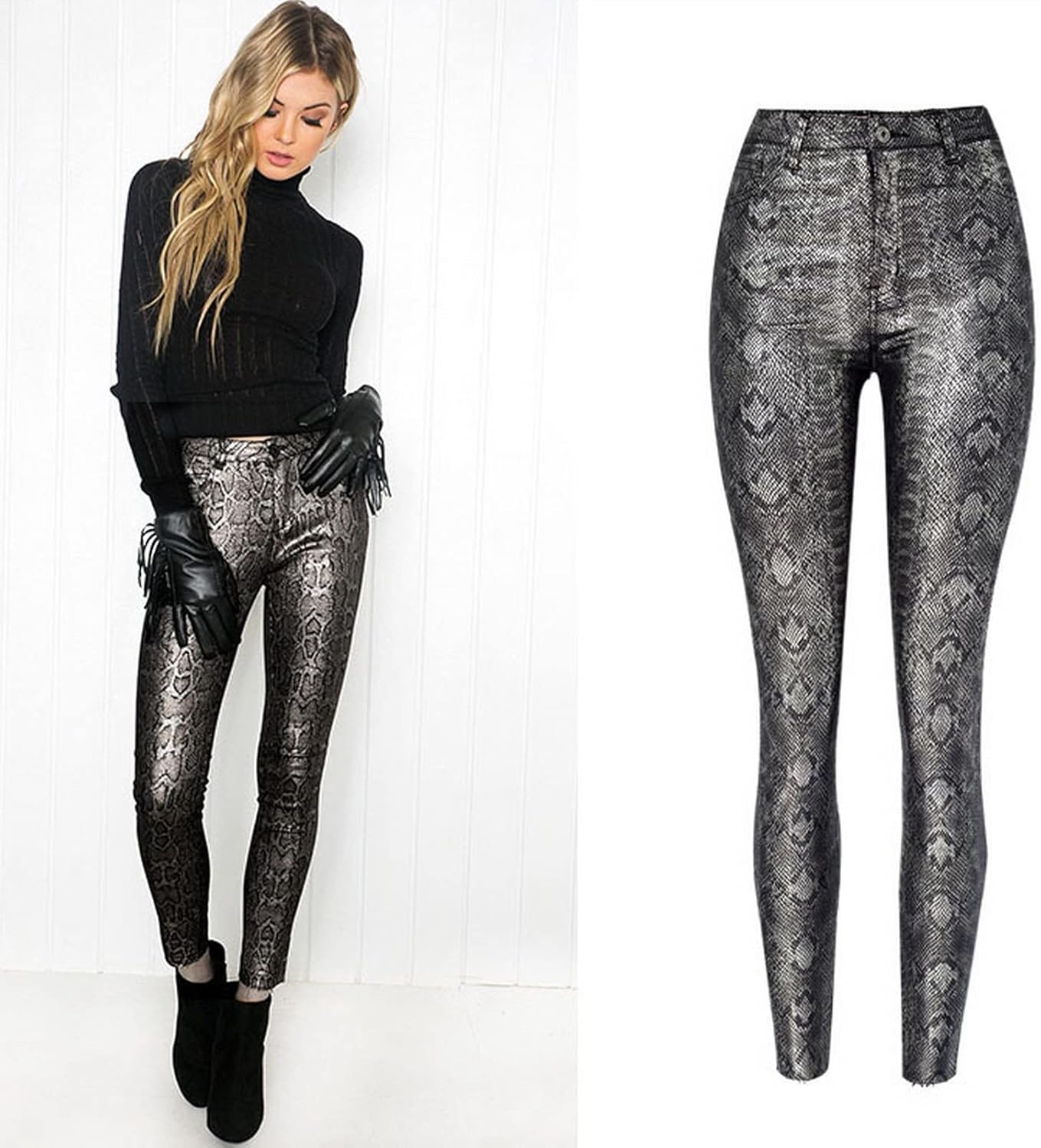 Faringoto Women's Pu Faux Leather Pants Slim Leggings Variety of Styles with Pockets - Image 3