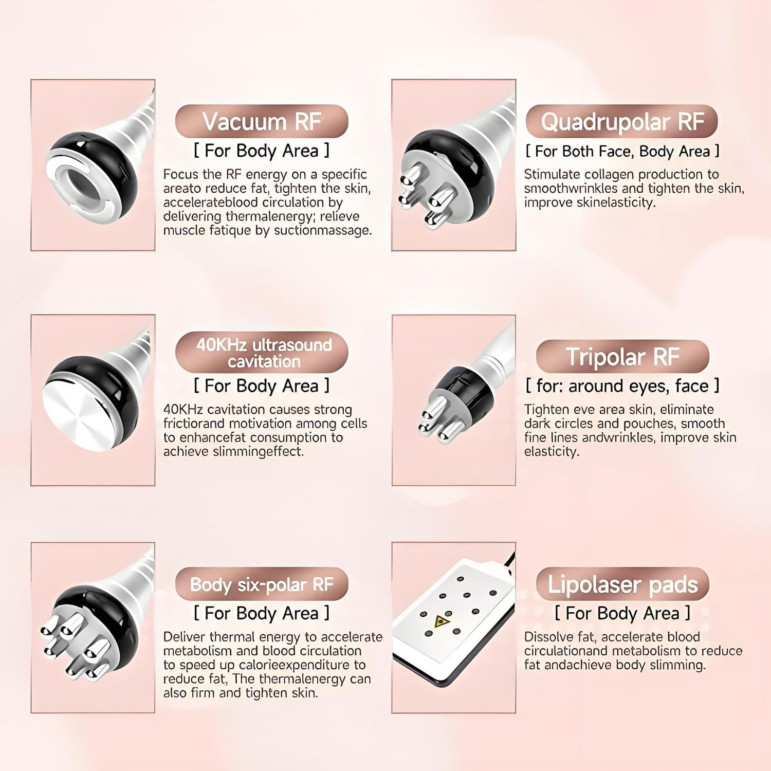 6 In 1 Macchina Cavitazione 40k massaggiatore professionale a radiofrequenza Ultrasuoni Lipolaser Dispositivo Bellezza Vuoto per Cura Del Viso Corpo Scultura Anticellulite braccia vita coscia