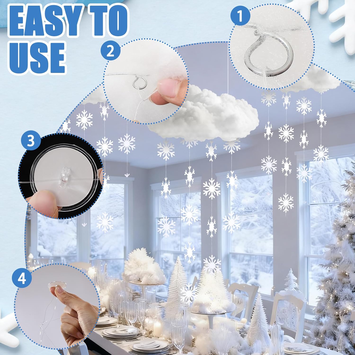 Wettarn 18 Pcs Winter Cloud Decorations 3D Large Cloud Hanging Decorations with Winter Snowflake DIY Wonderland Decorative Hanging Ornament for Wedding Ceiling Party Room Decor