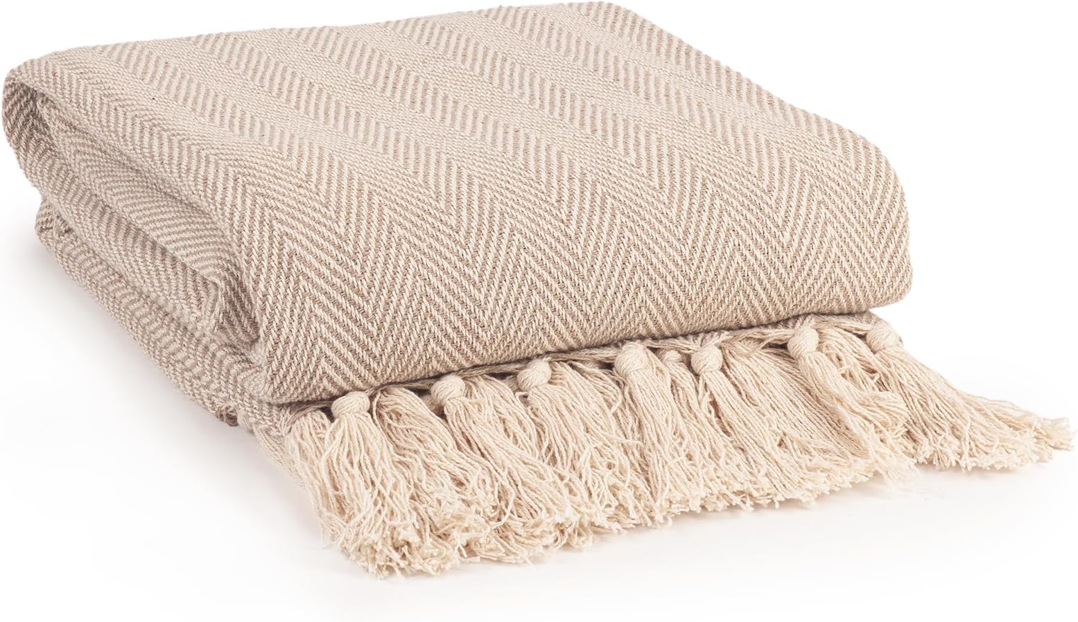 EHC 100% Natural Cotton Two Tone Herringbone King Size 3 Seater Throws for Sofa Bedspread,Settee Throw- 225 x 250cm