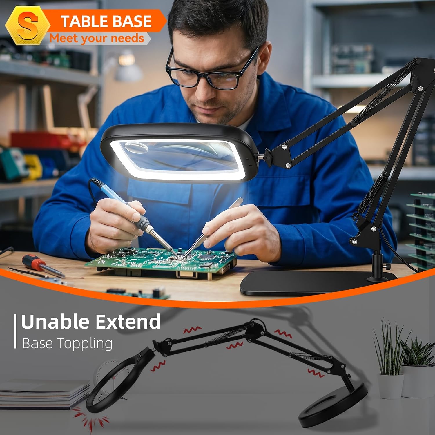 10X 30X Extra Large Magnifying Glass with Light and Stand,7-inch Lighted Magnifying Glass,5 Color Modes Stepless Dimmable,Rectangle Hands-Free Magnifier Desk Lamp for Reading Craft DIY Close Work Bl