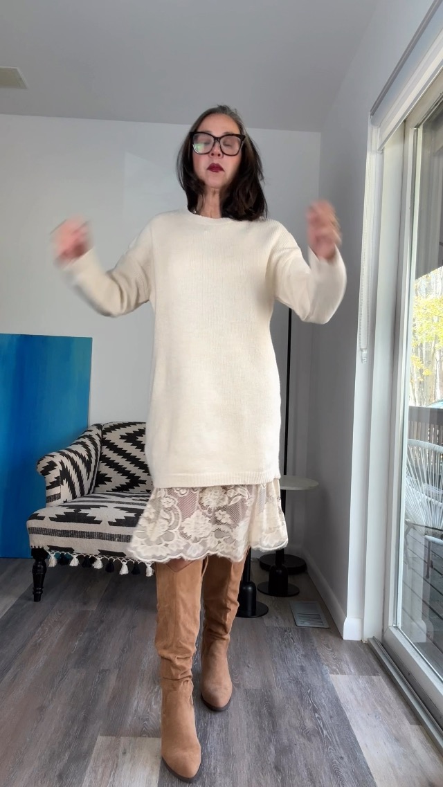 Watch A sweater dress with an extender lace skirt is a perfect combo! on Amazon Live Watch A sweater dress with an extender lace skirt is a perfect combo! on Amazon Live