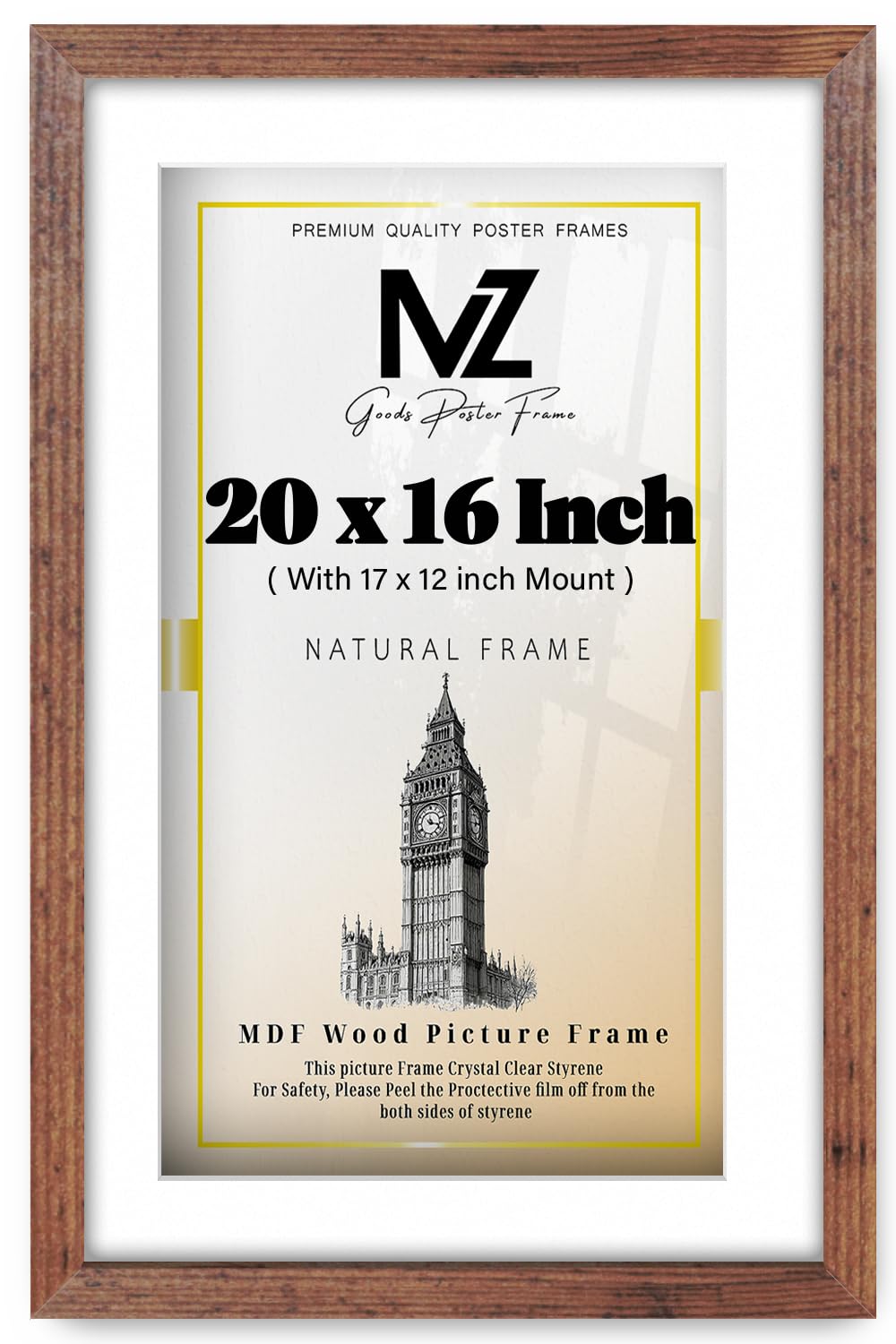 MZ GOODS | Medium 20 Inch x 16 Inch With (17 x 12 Inch) White Mount Eton Wood Rustic (50.8 x 40.64 cm) Frame Perfect for Art Display [ Rustic ]