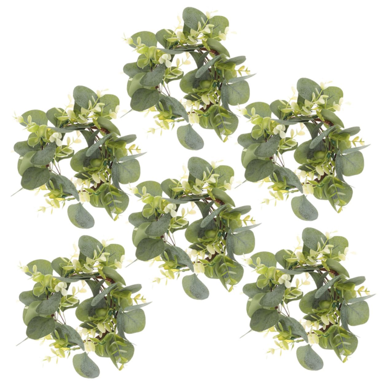6 Stück Künstliche Eukalyptus Kranz Kerzenringe Langlebige Dekorative Blattgirlanden für Tischdeko Party Hochzeit Indoor Outdoor Gebrauch Rustikale Gartenatmosphäre