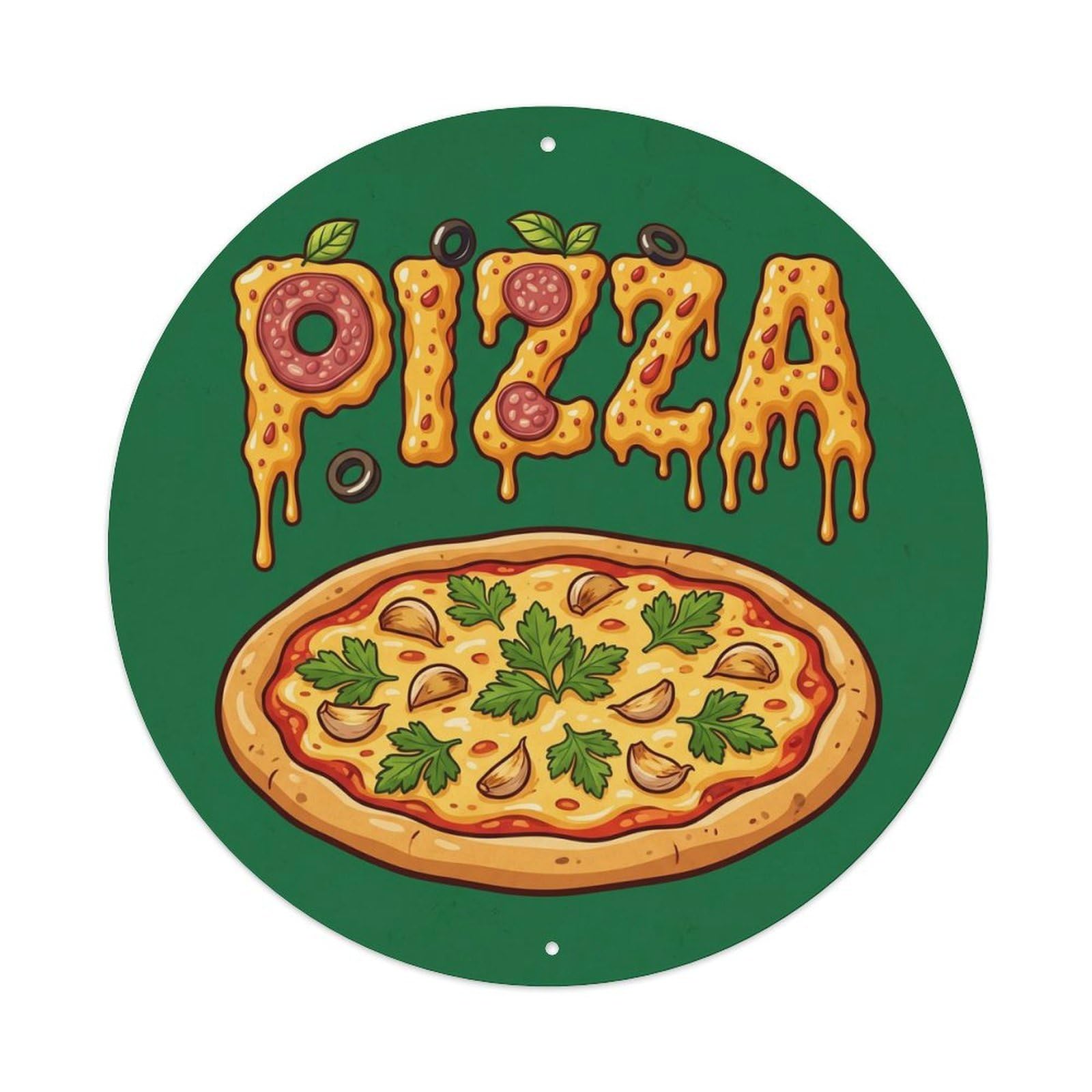Cwbufd Vintage Style Vintage Pizza Slice Parsley Garlic Vintage Metal Tin Sign Plaque Wall Decor For Cafe, Club Bar, Office, Garden Metal Poster 8X8inch