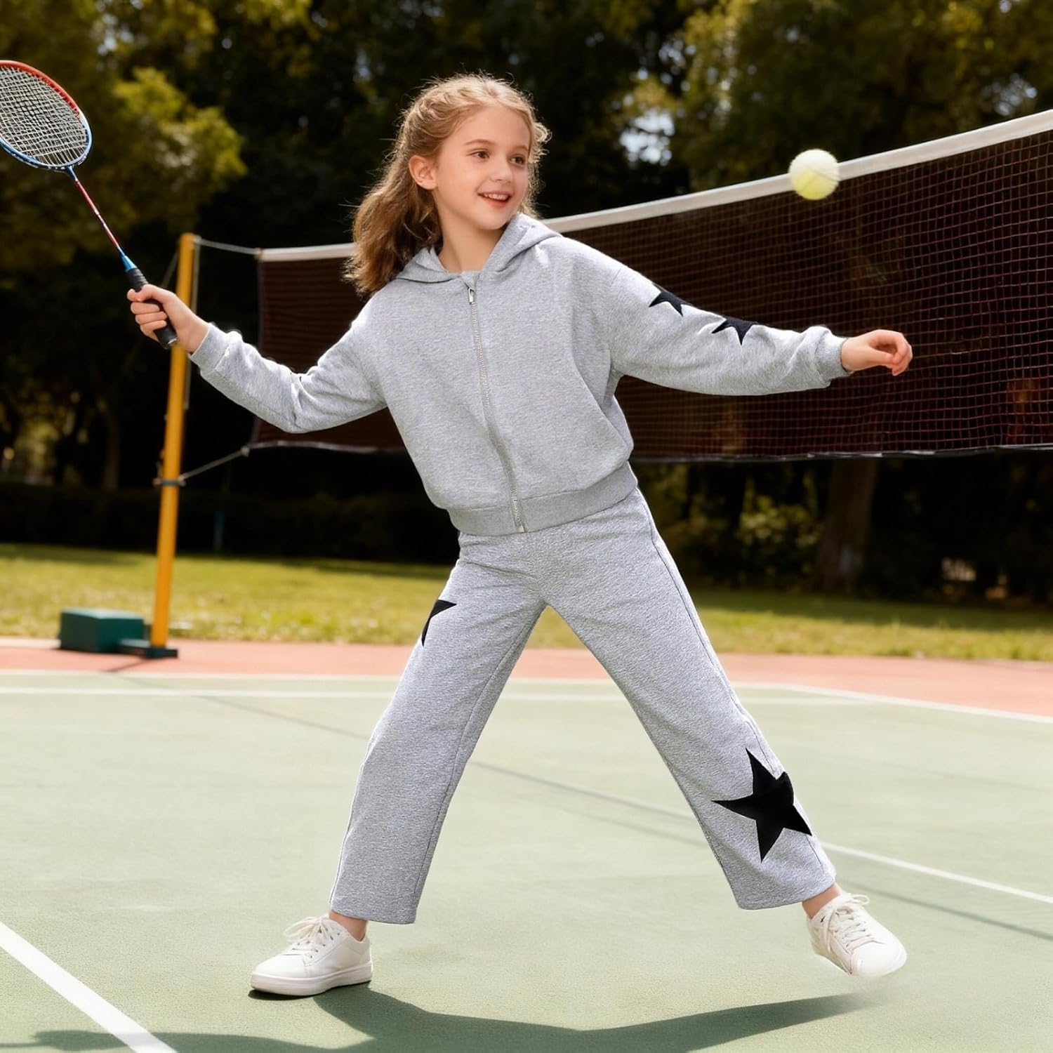 Girls Clothes 2 Piece Outfits Five-Pointed Star Zip Hoodie Sweatshirt Pants Fall Clothing Set Size 7-14 - Image 5