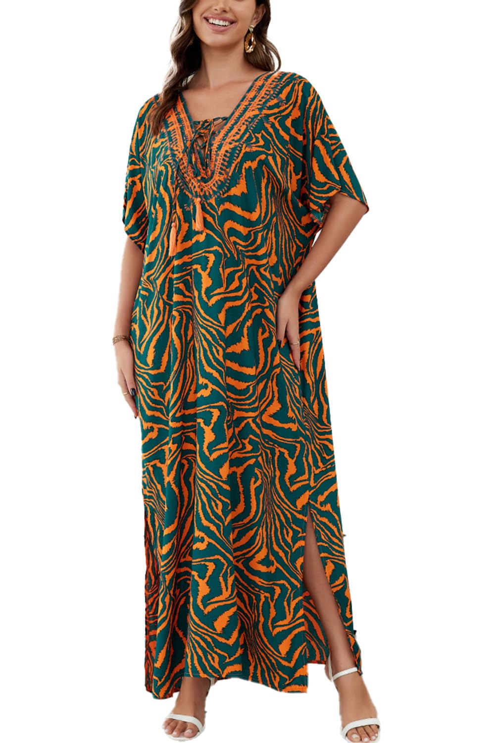Vestido caftán para playa y piscina ideal como cubierta de bikini holgada 8