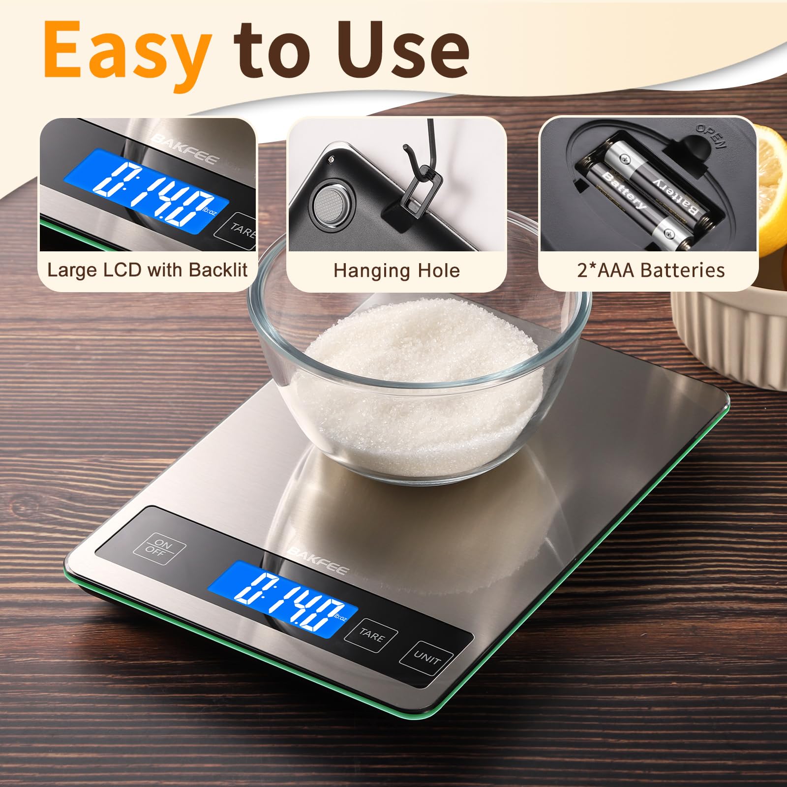 Digitale Küchenwaage mit gehärtetem Glas und Edelstahl-Oberfläche, 1 g / 0,1 oz Lebensmittelwaage mit Hintergrundbeleuchtung, AAA-Batterien, zum Backen, Herstellung von Sauerteigbrot