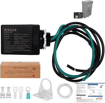 Wells 120/240V Universal Surge Protector for HVAC & Heat Pump - 25kA Type 1 SPD, 200kA SCCR, NEMA 4X/ IP66 Waterproof Outdoor Enclosure, TFMV Technology, Easy Installation 1-Phase, 3-Wire