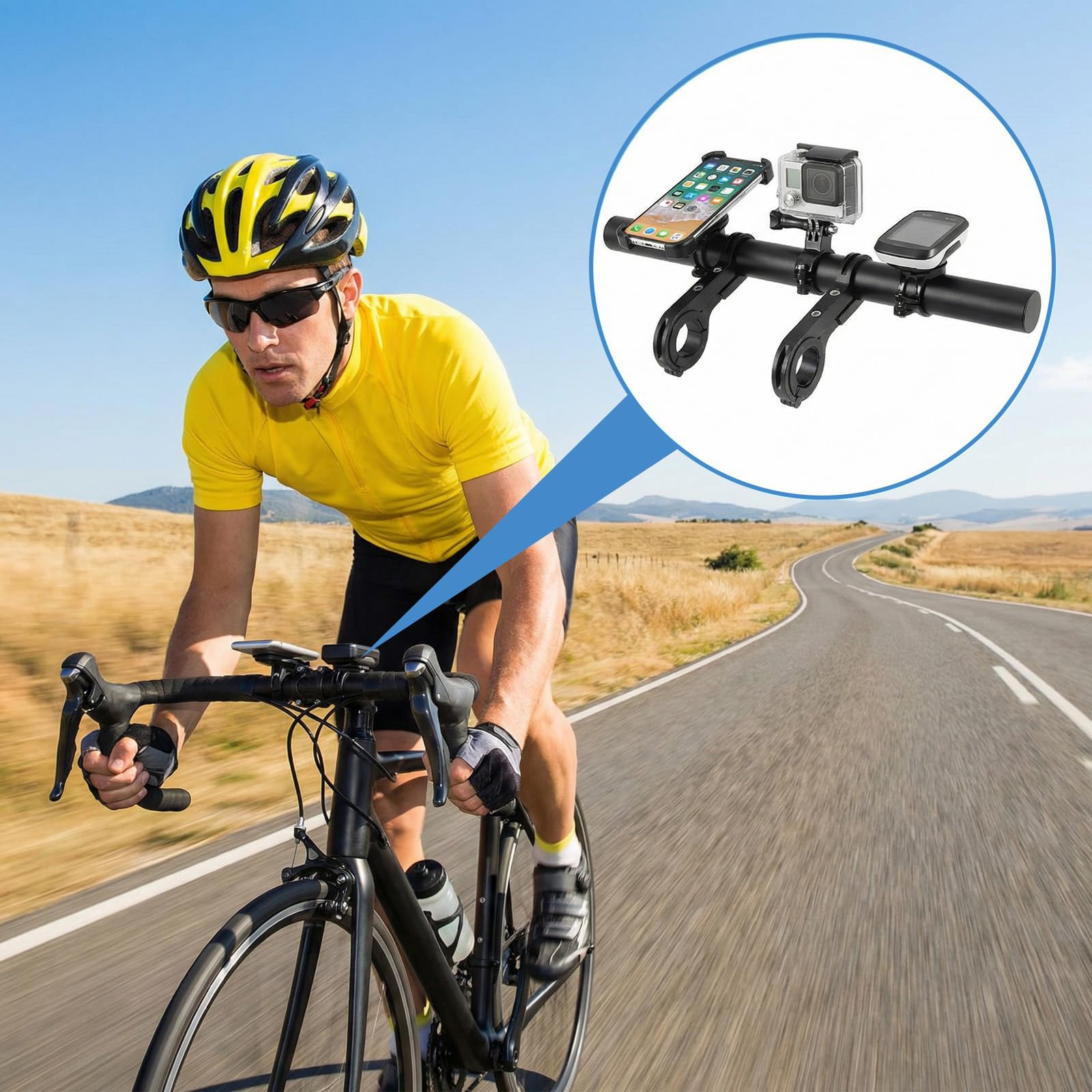 Przedłużenie kierownicy rowerowej, 20 cm, bardzo długie przedłużacze kierownicy ze stopu aluminium, z podwójnym zaciskiem, podstawa montażowa, pasuje do kierownicy 0,79-3 cm, do roweru elektrycznego