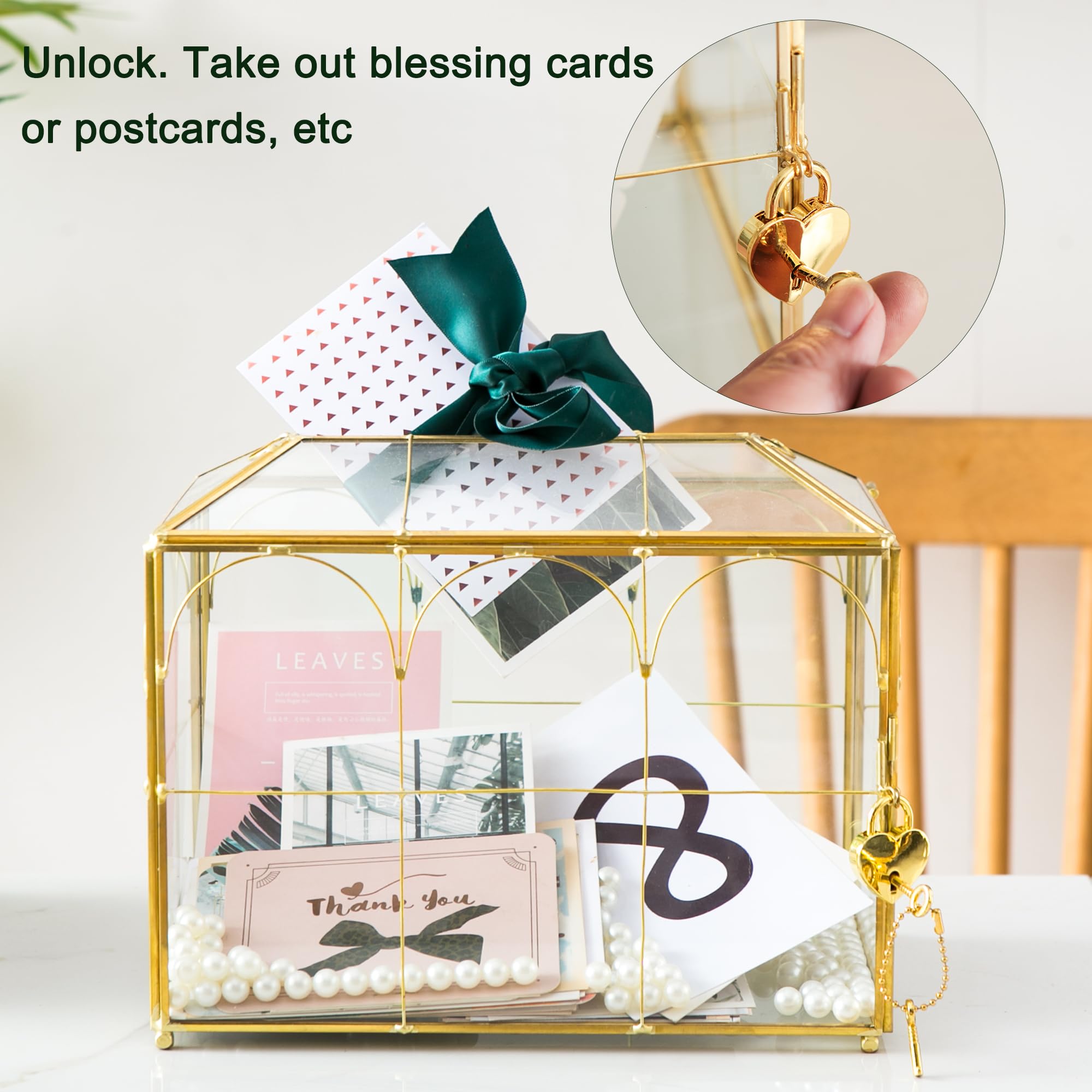 Aping Glass Wedding Card Box With Slot, 10.4 Inch Large Clear Card Box